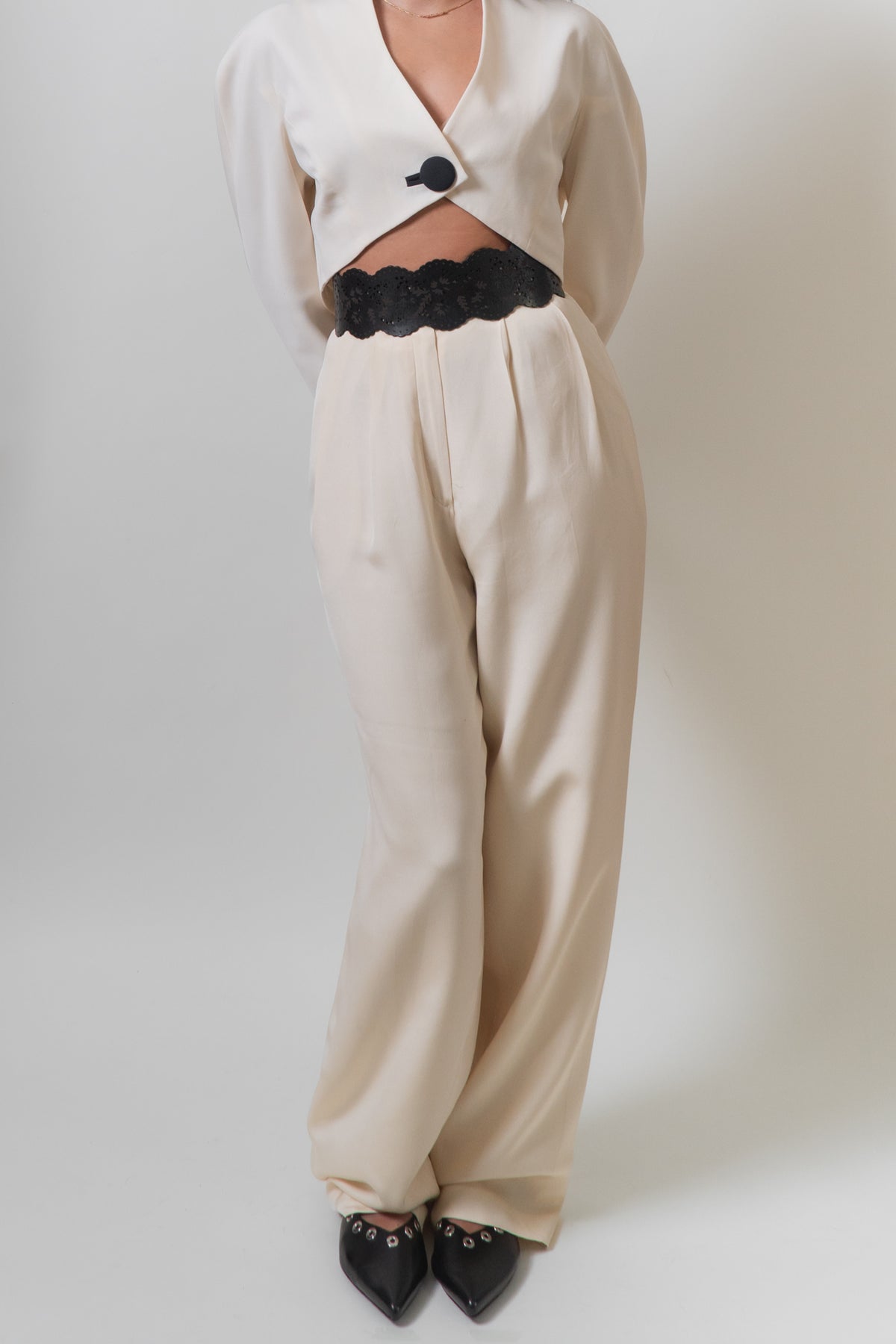 Vintage Cream Silk High Waisted Trousers