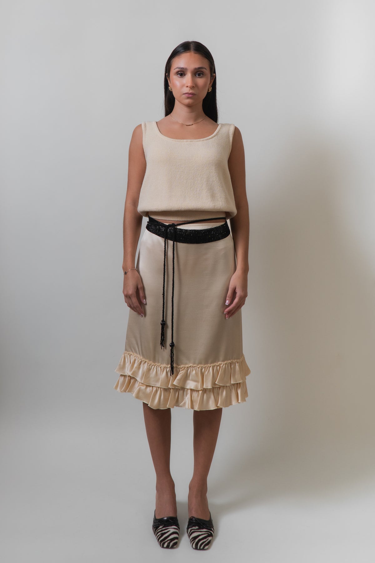 MARNI Italian Cream Silk Ruffle Hem Skirt