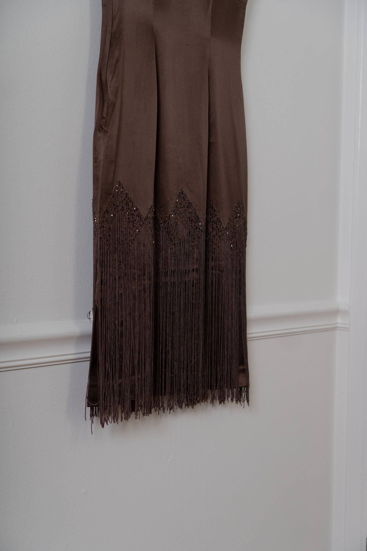 Vintage Brown Silk Fringe Beaded Dress