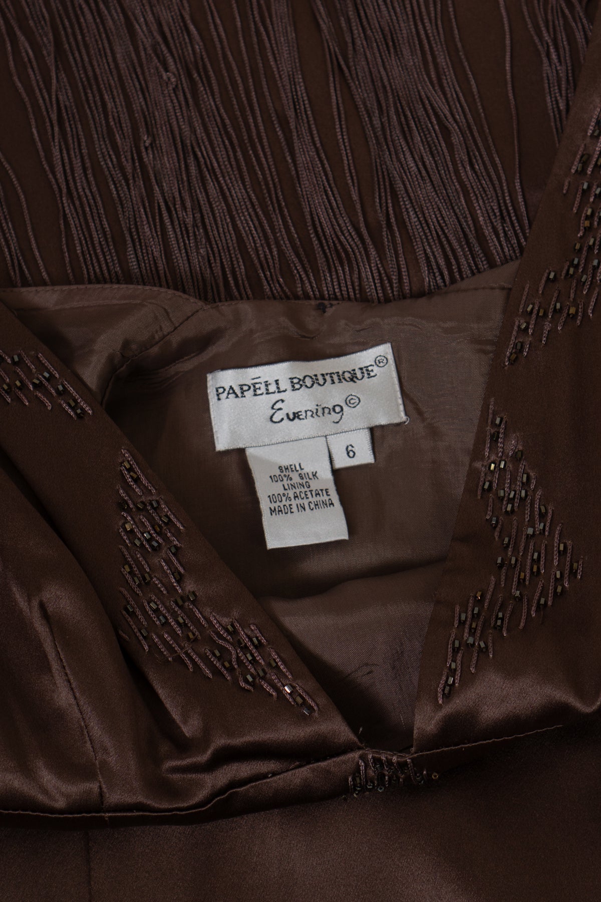 Vintage Brown Silk Fringe Beaded Dress