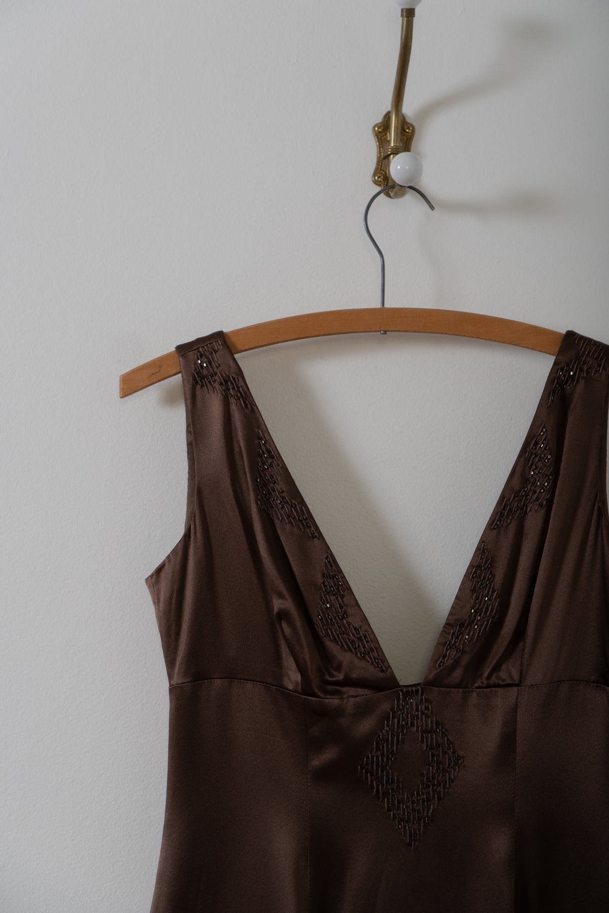 Vintage Brown Silk Fringe Beaded Dress