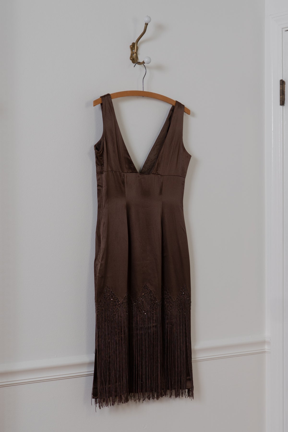 Vintage Brown Silk Fringe Beaded Dress