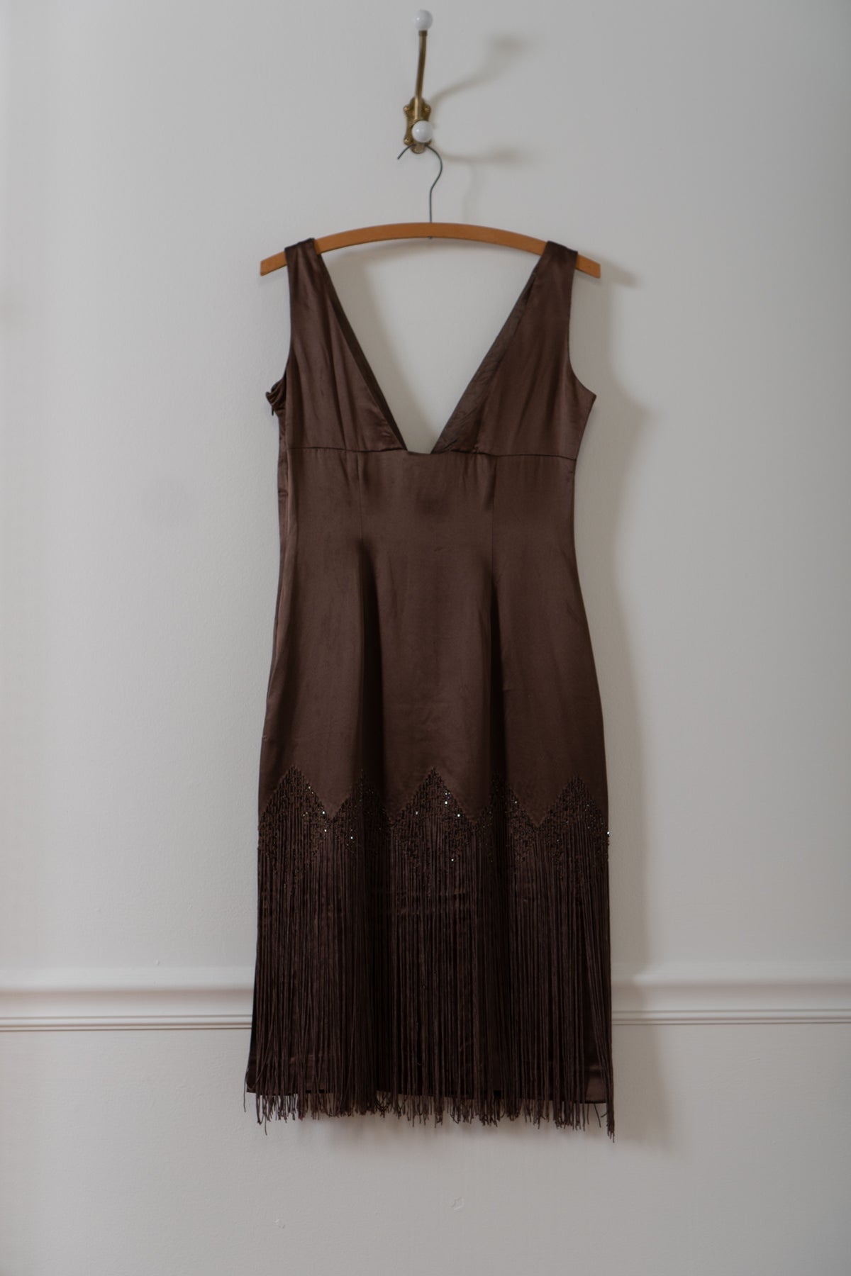 Vintage Brown Silk Fringe Beaded Dress