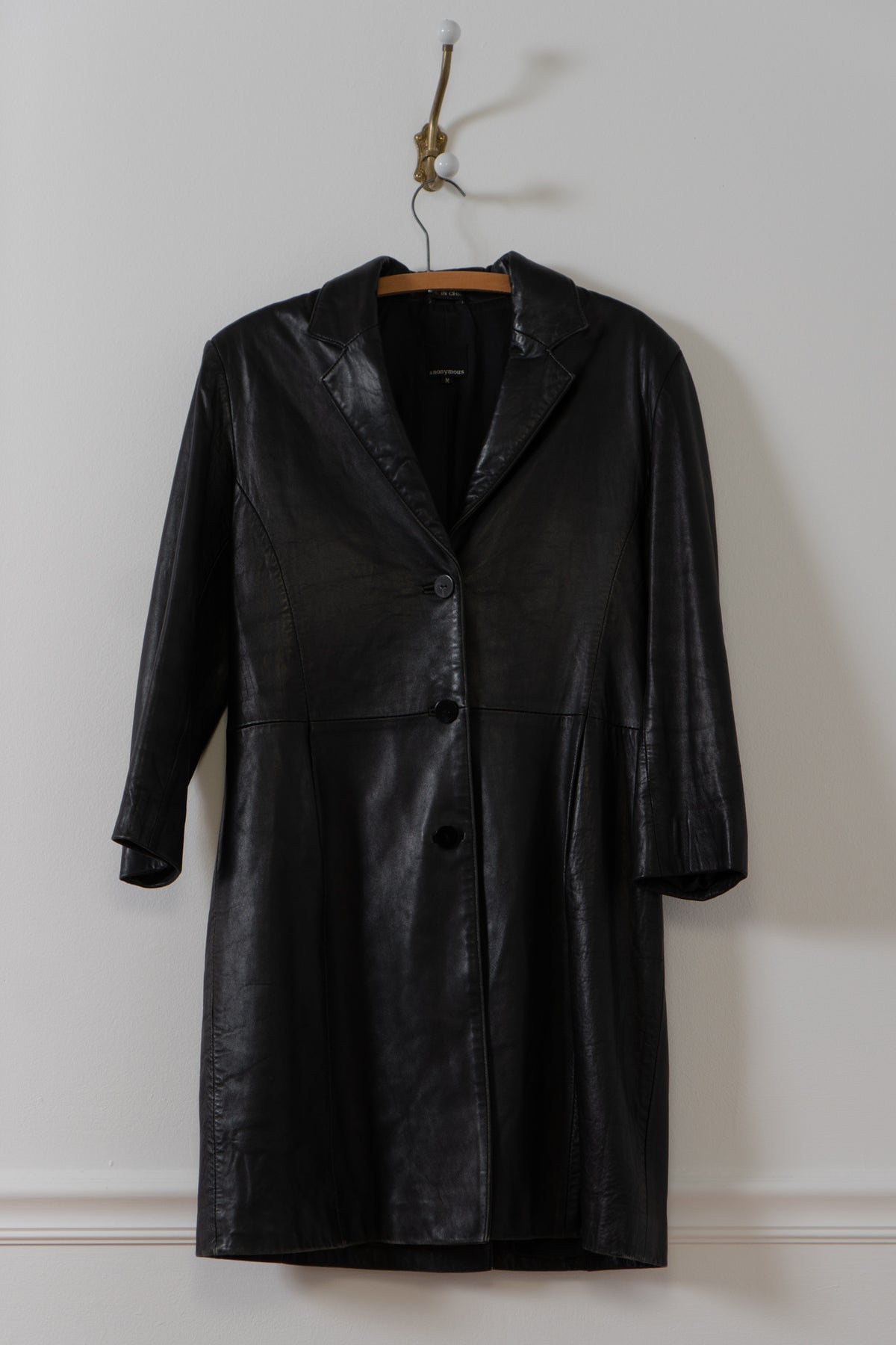 Vintage Black Supple Leather Long Blazer Jacket