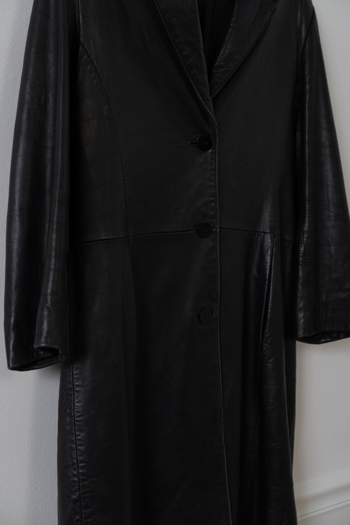 Vintage Black Supple Leather Long Blazer Jacket