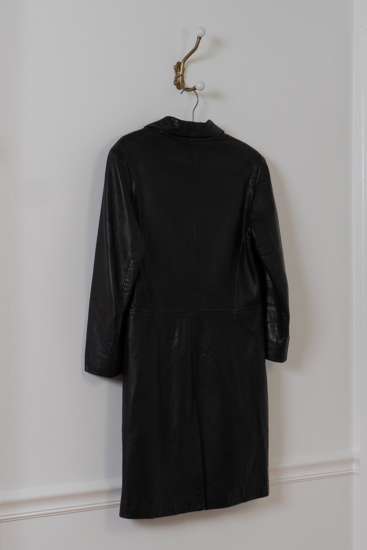 Vintage Black Supple Leather Long Blazer Jacket