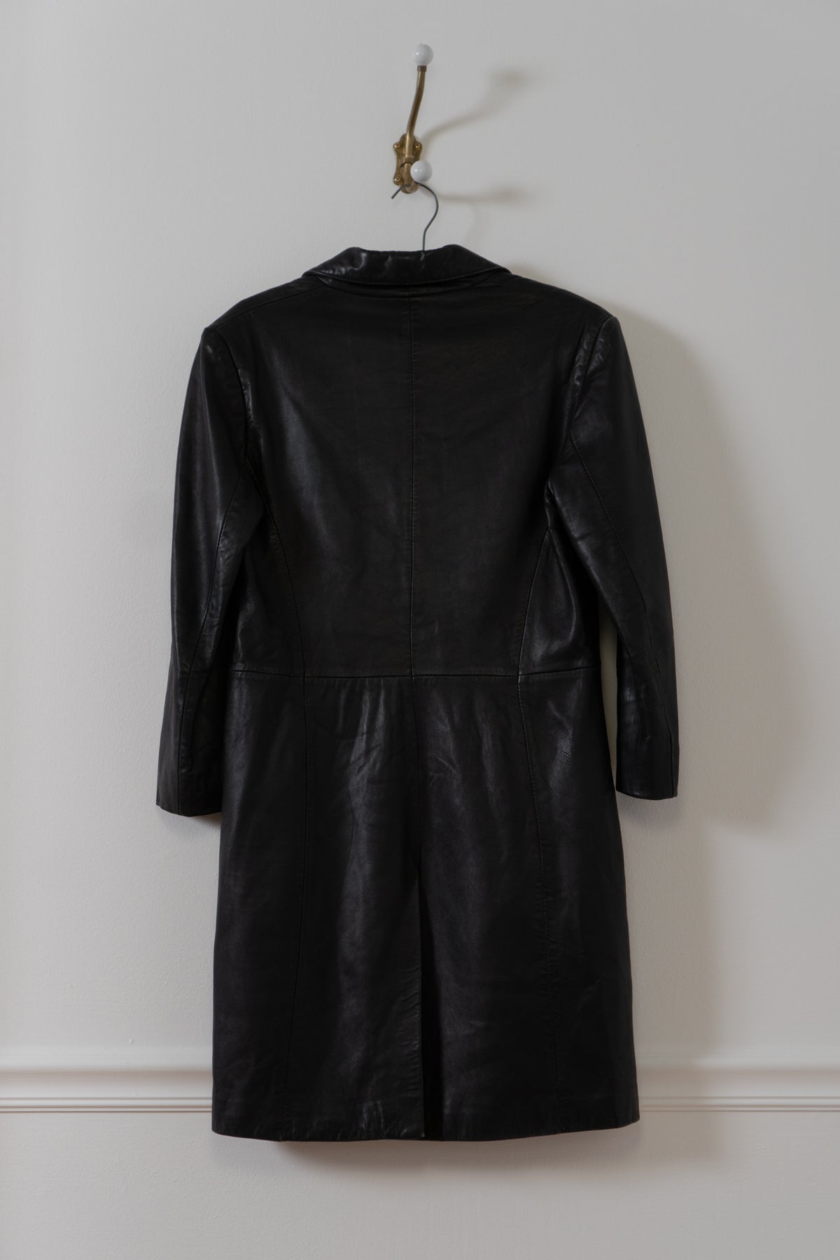 Vintage Black Supple Leather Long Blazer Jacket