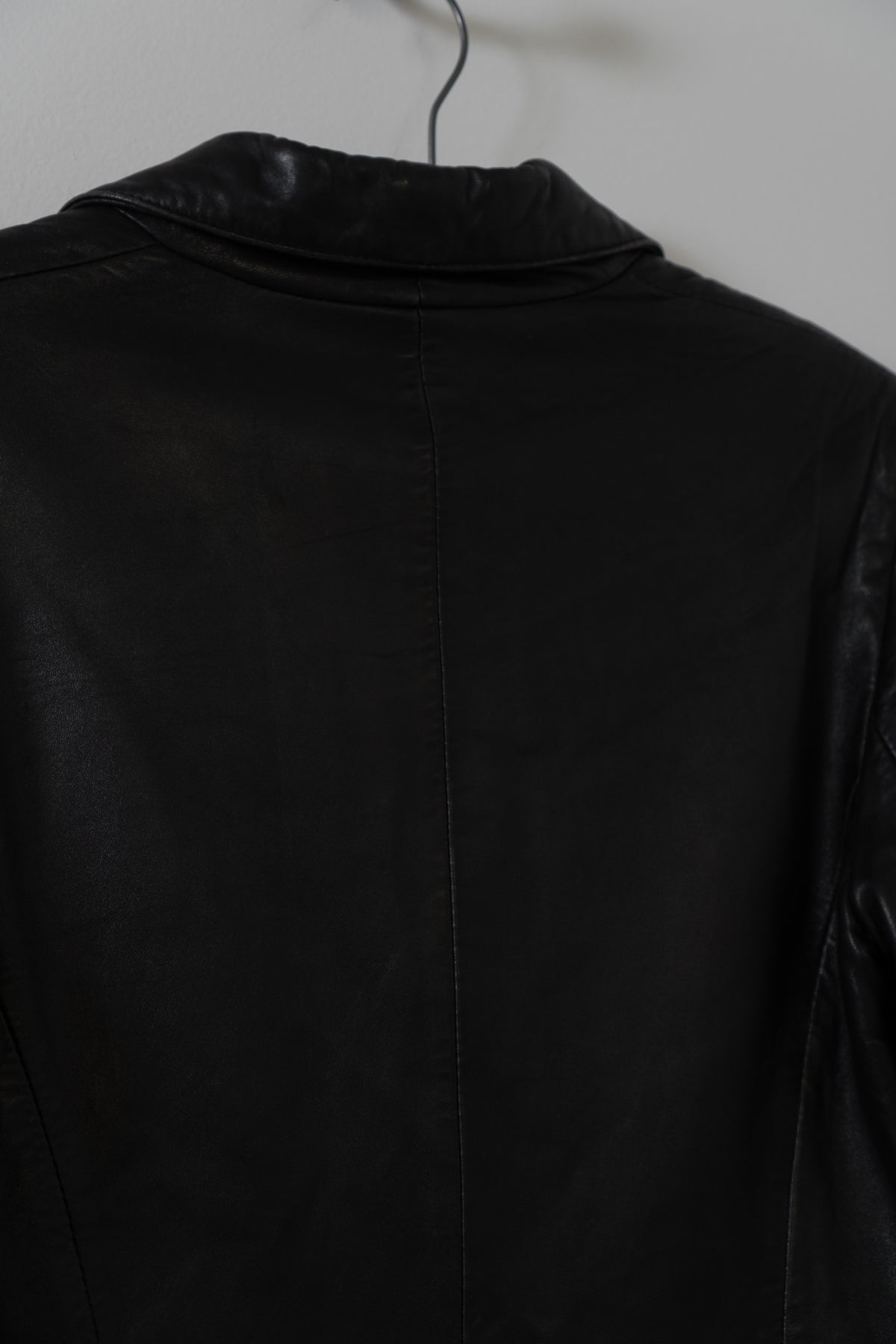 Vintage Black Supple Leather Long Blazer Jacket