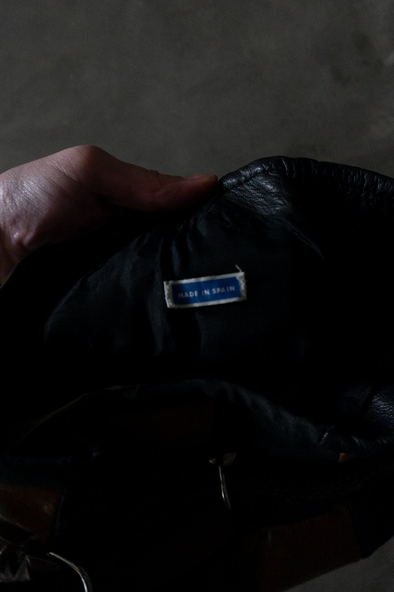 Vintage Spanish Checkered Leather Drawstring Bag