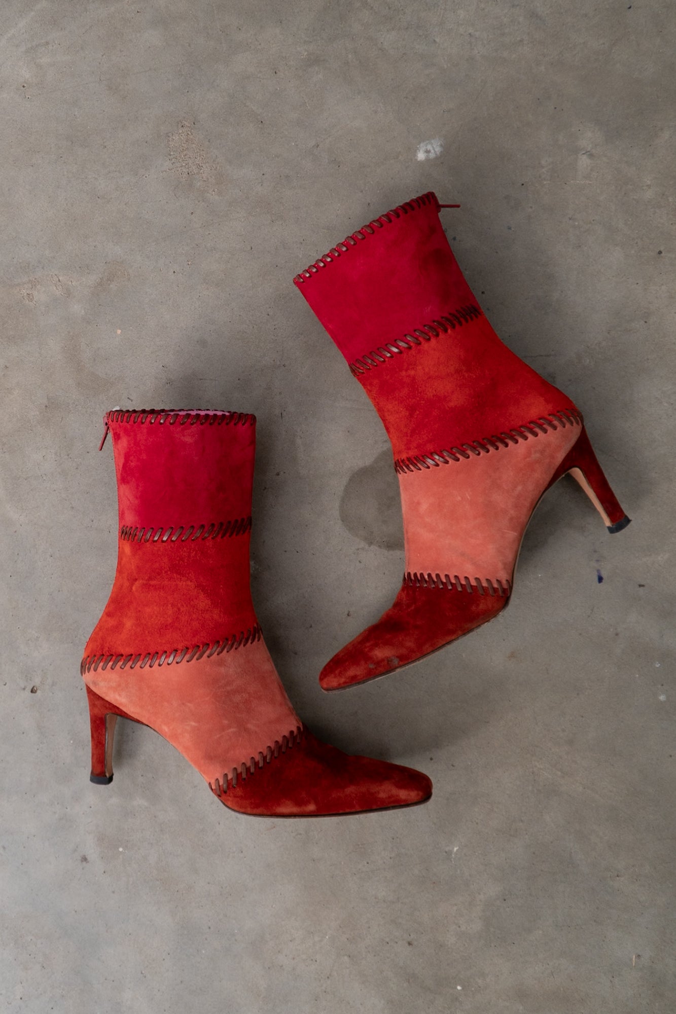 SALVATORE FERRAGAMO Suede Stitch Patchwork Boots