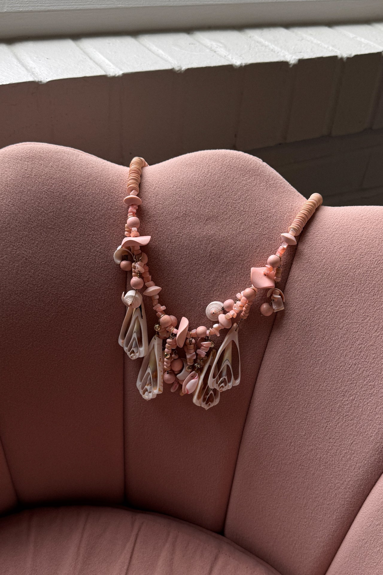 Vintage Mixed Wood & Shell Statement Necklace