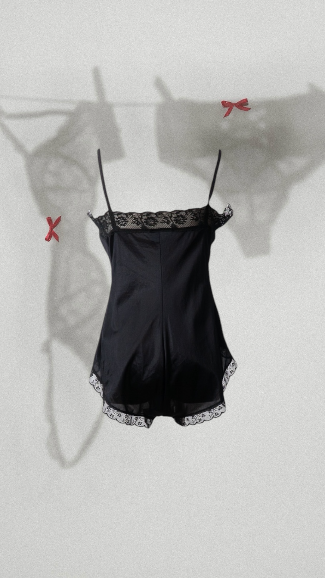Vintage Red Ribbon Black Teddy