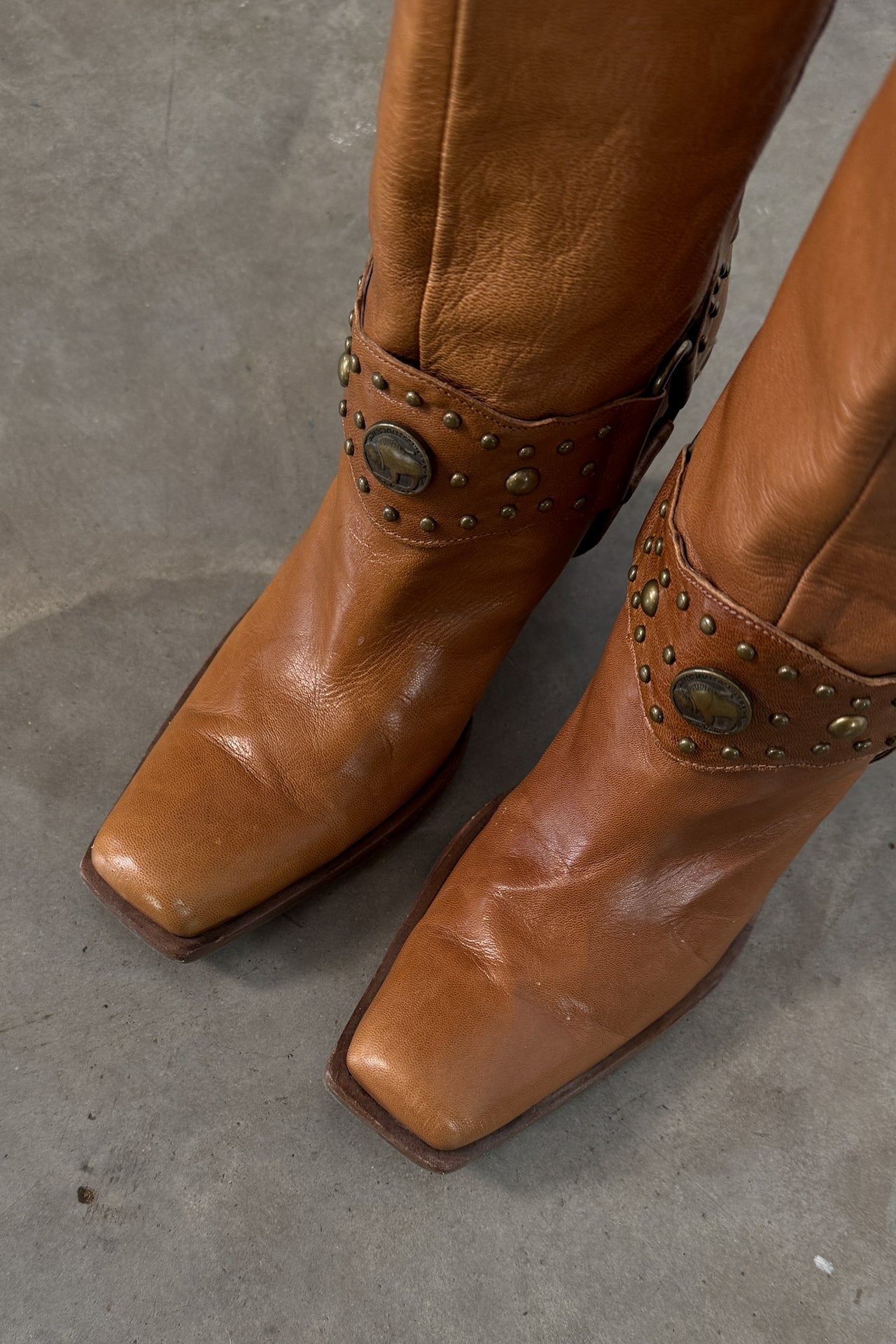 Y2K Bison Cognac Western Boots 100% Italian Leather