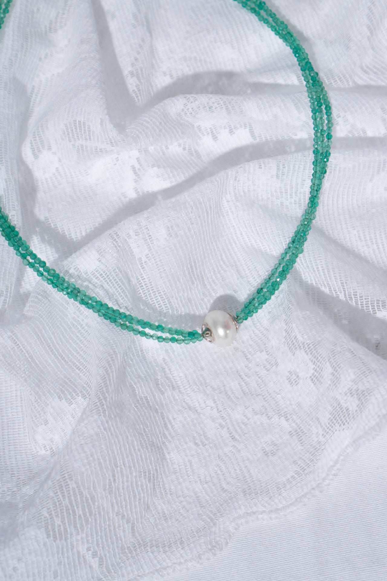 Vintage Genuine Pearl Aqua Green Glass Bead Necklace
