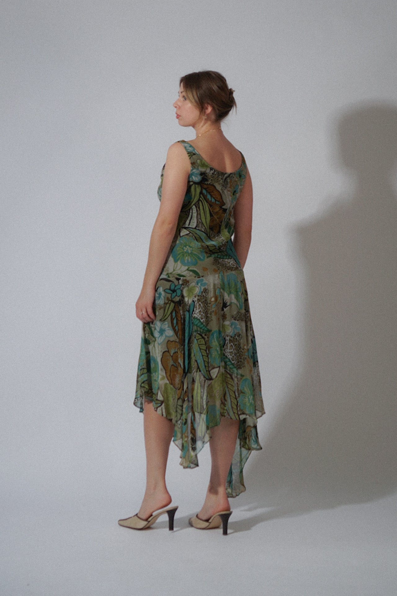 Y2K Floral Chiffon Green Dress