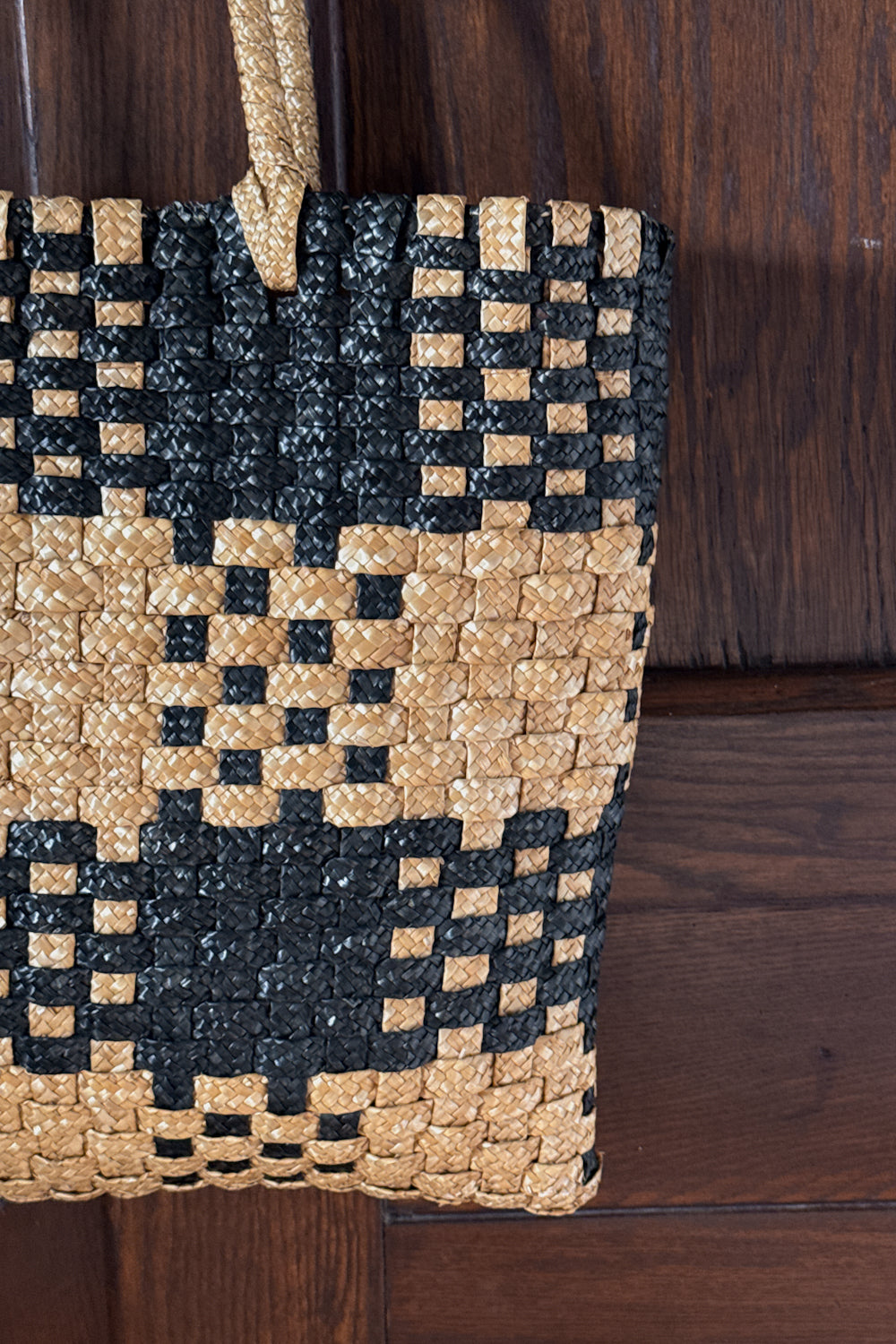 Vintage Plaid Woven Straw Bag