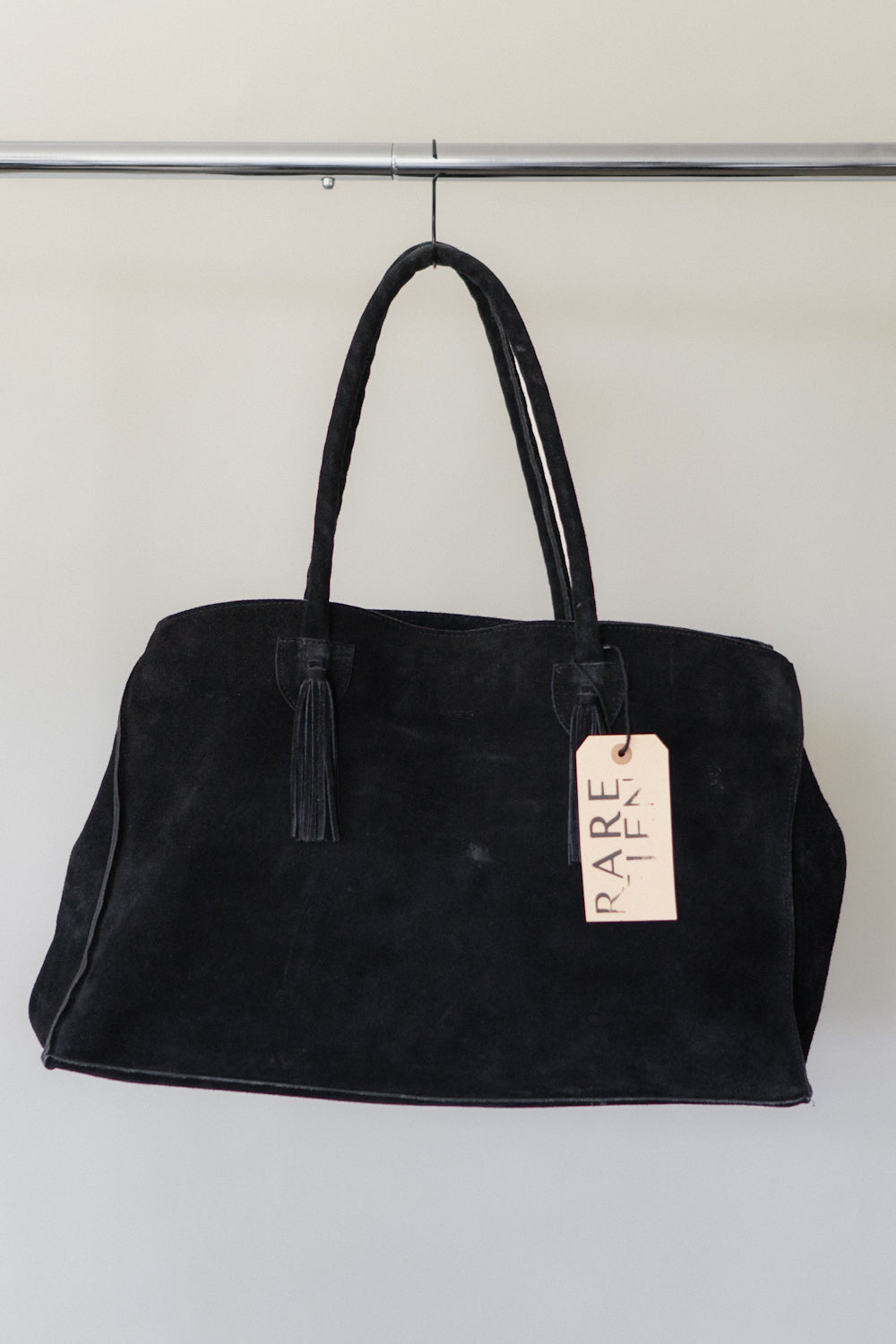 Oversized Black Suede Fringe Tote