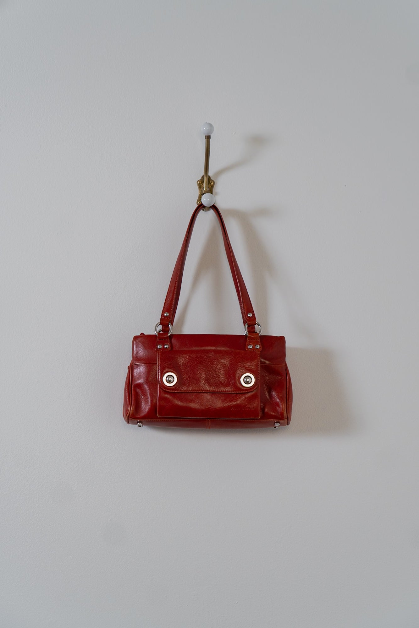 Vintage Fire Red Leather Shoulder Bag