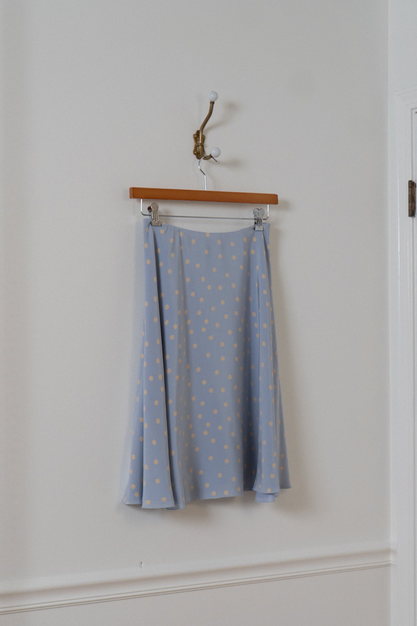 Vintage 100% Silk Periwinkle Polka Dot Skirt