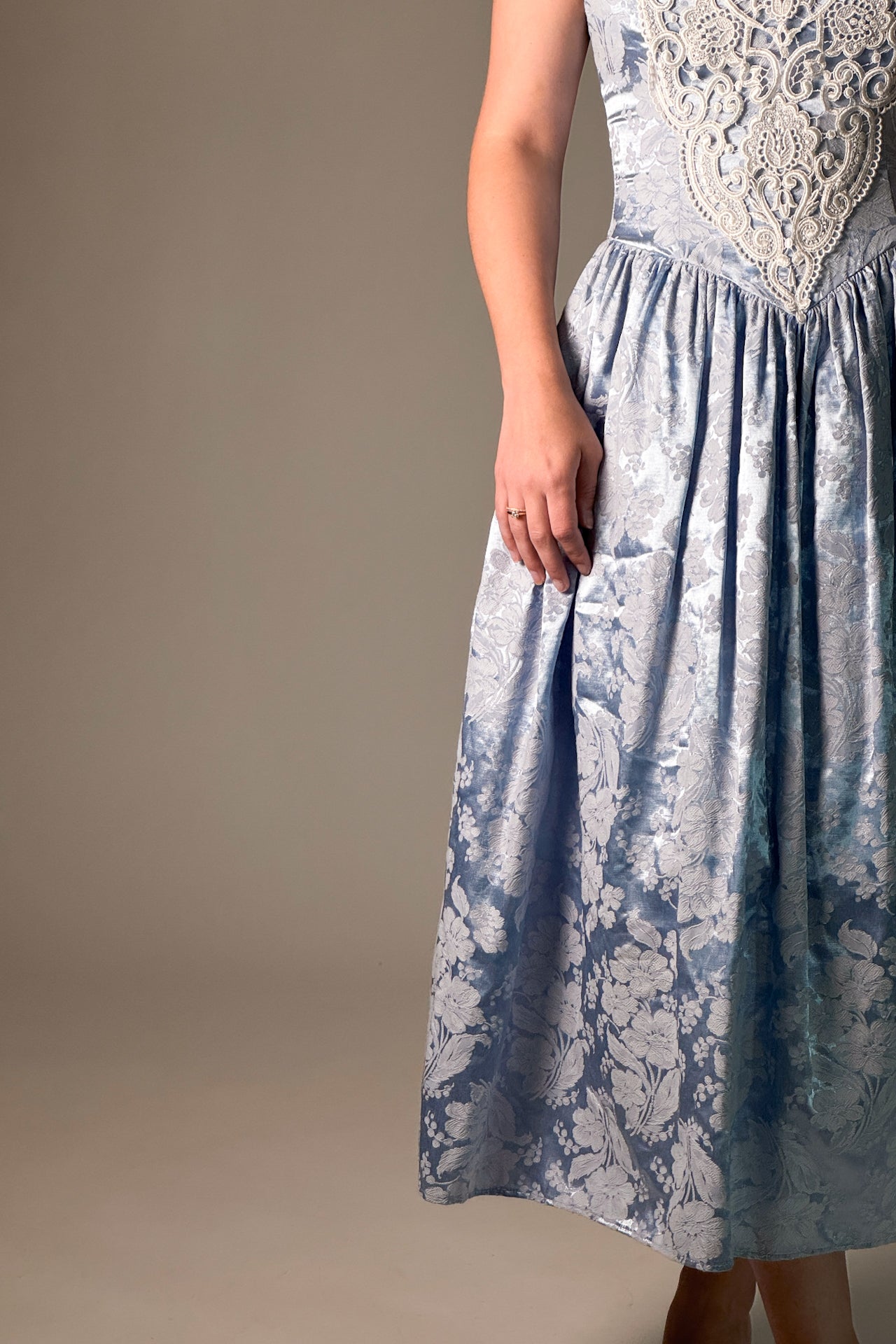 Vintage 90s Floral Jacquard Blue Party Dress