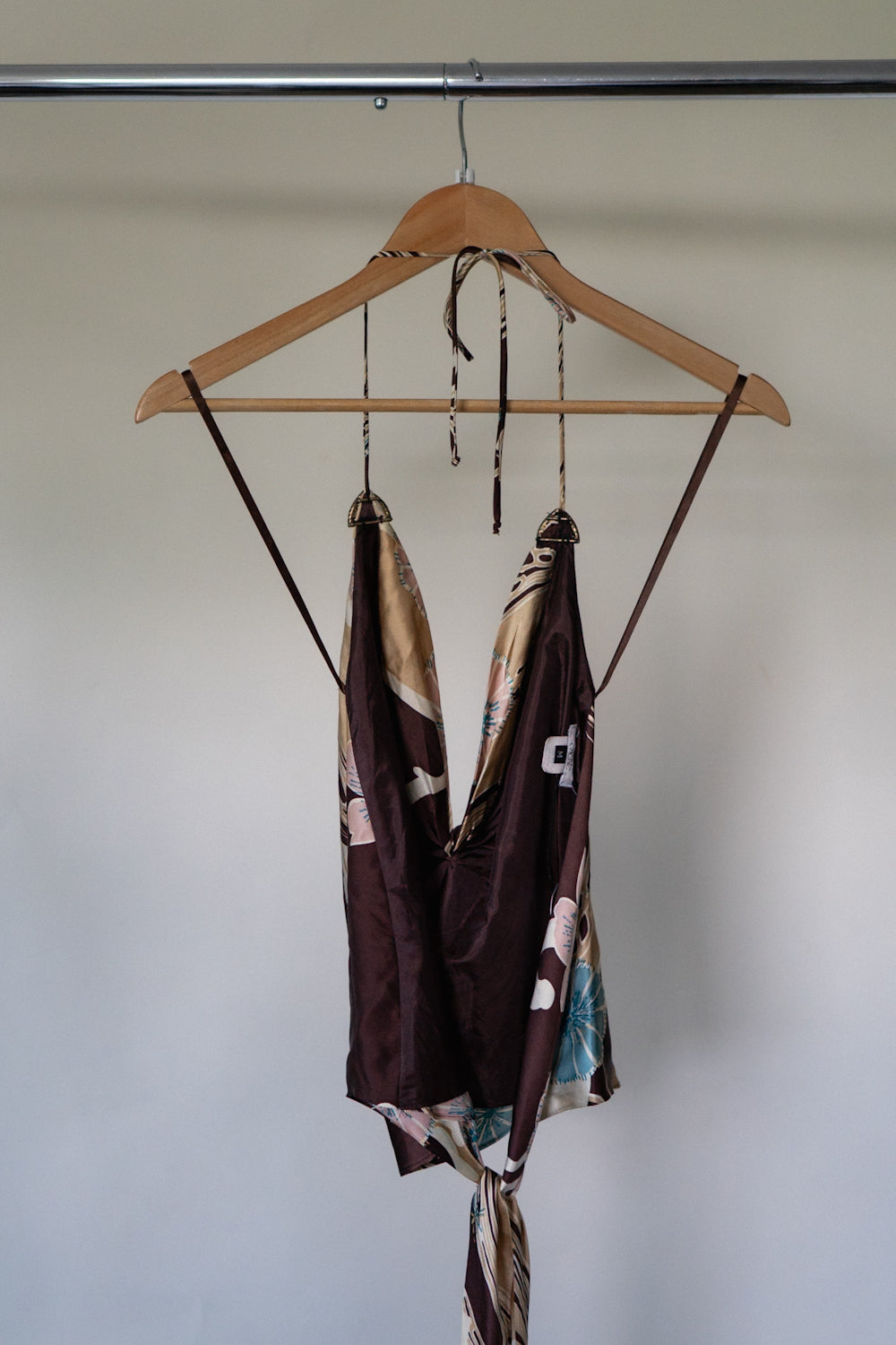 Vintage Brown Abstract Silk Halter Top