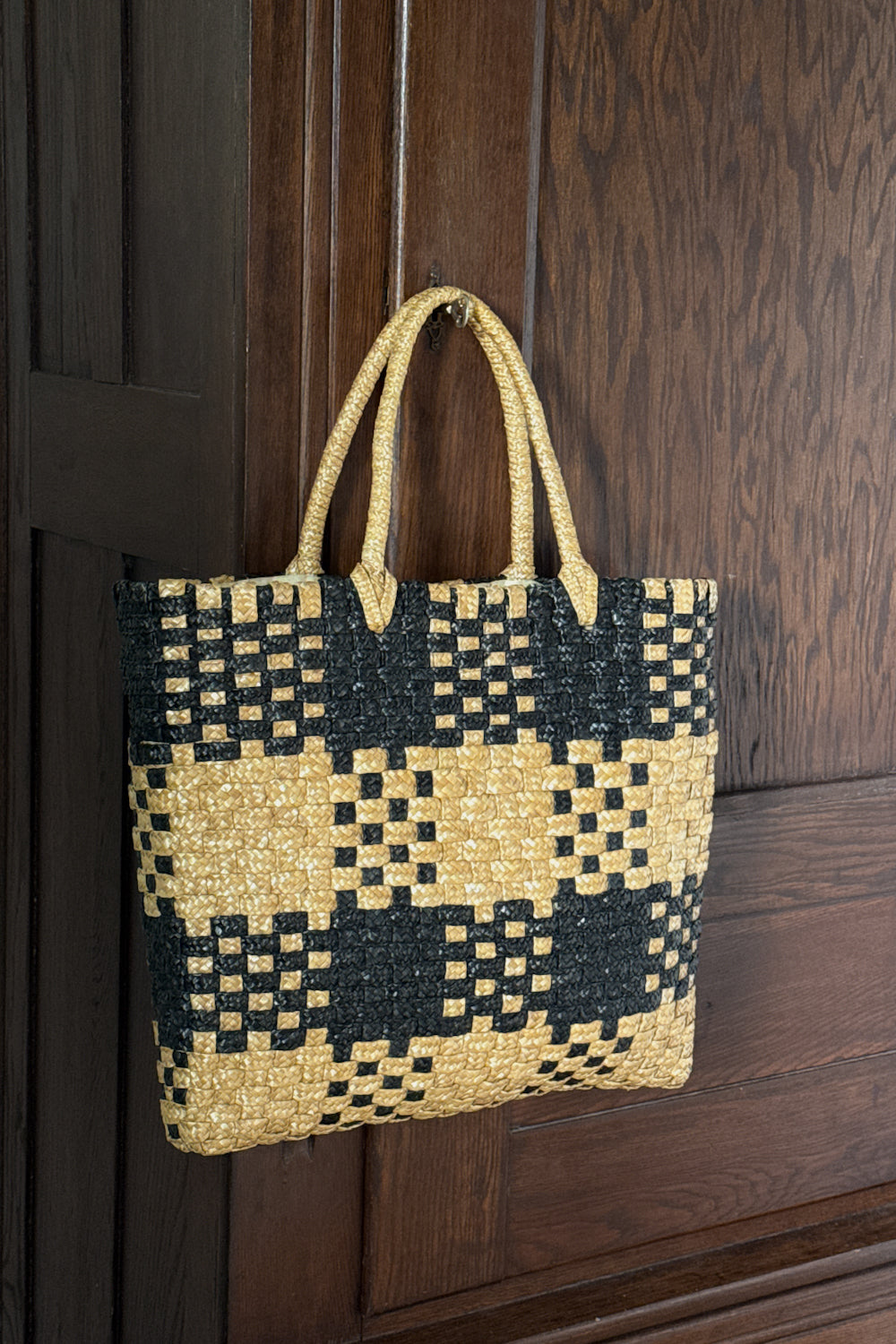 Vintage Plaid Woven Straw Bag