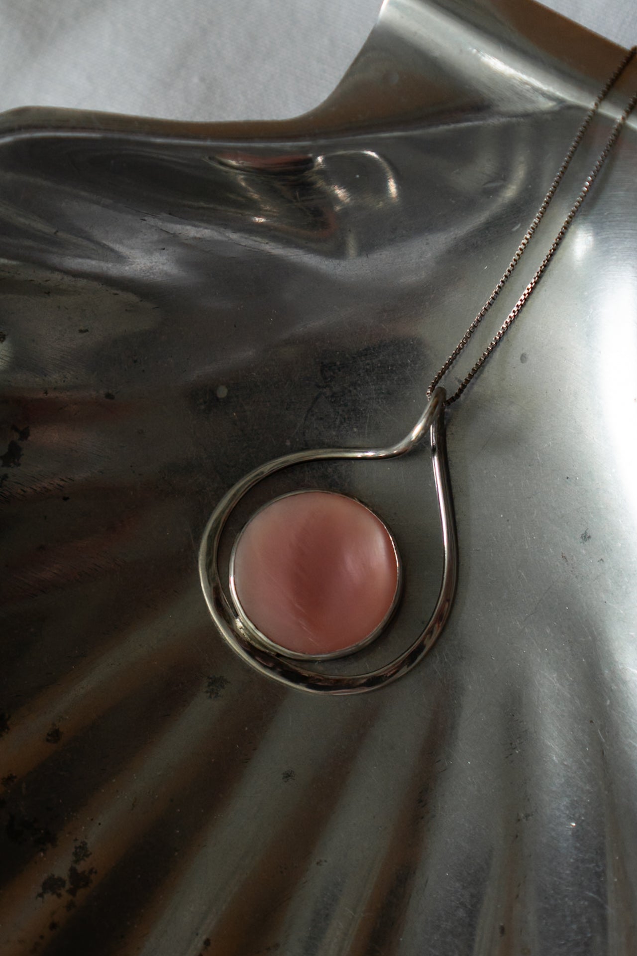 Italian Pink Mother-of-Pearl Teardrop Sterling Silver Necklace