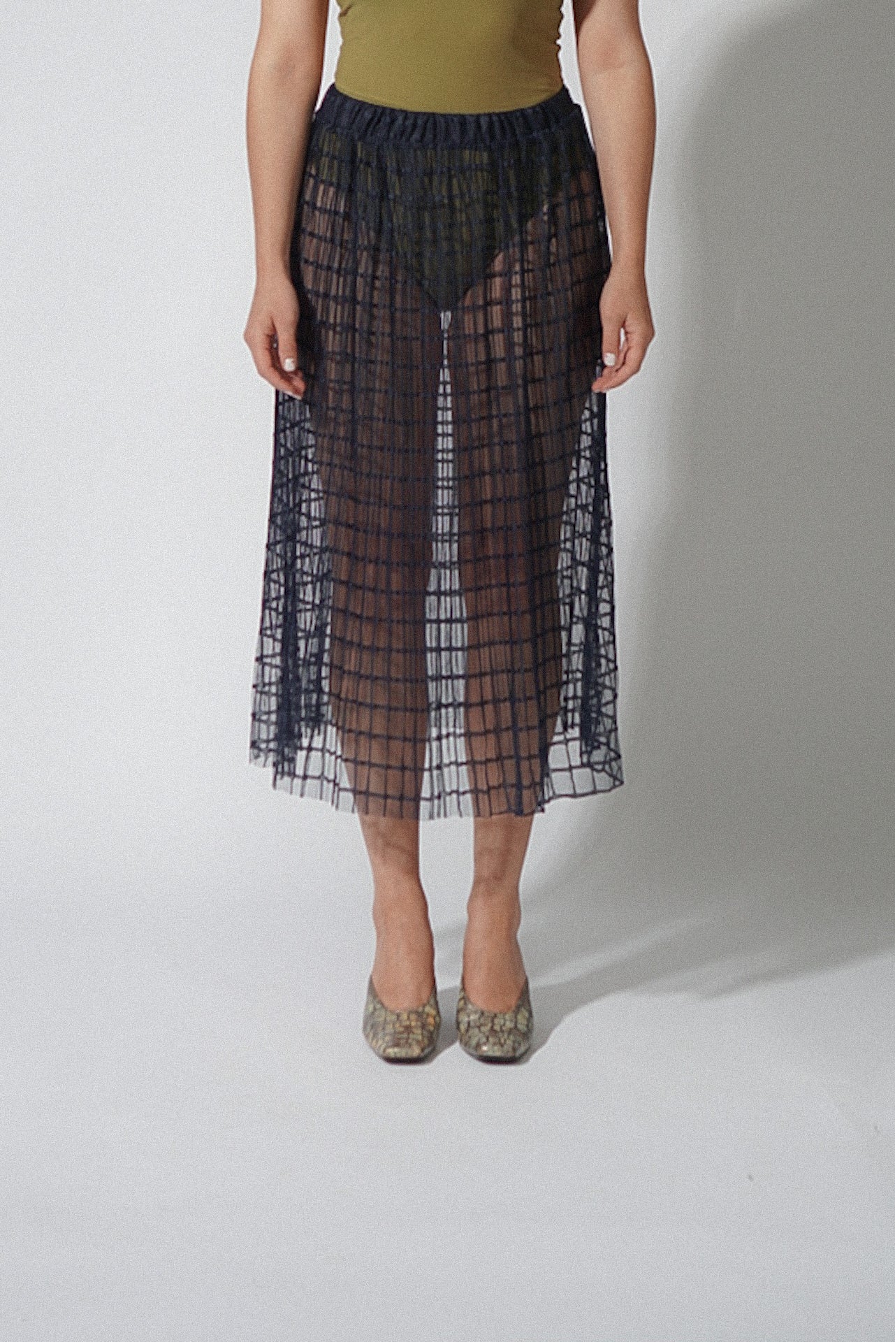 Sheer Window Pane Navy Skirt