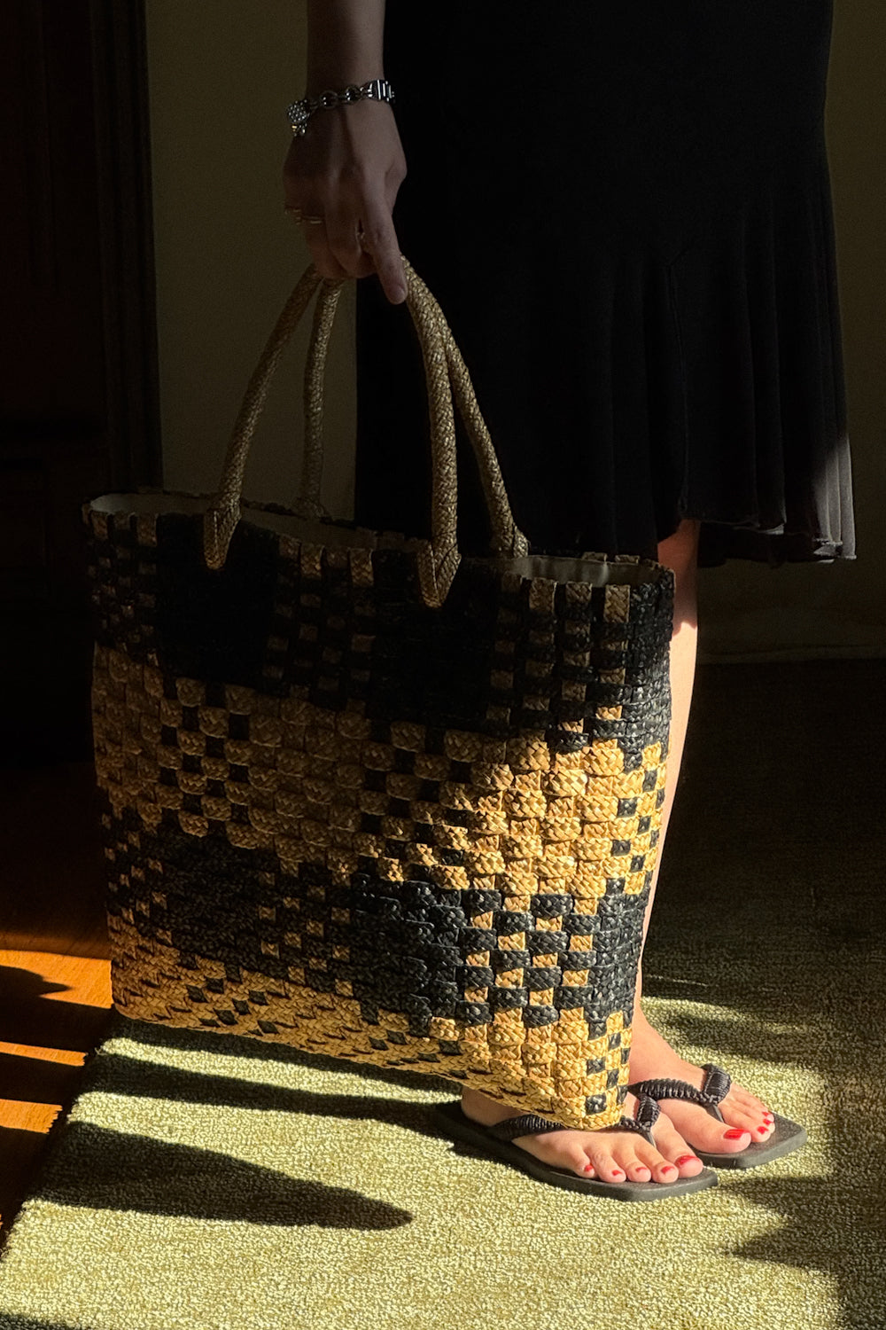 Vintage Plaid Woven Straw Bag