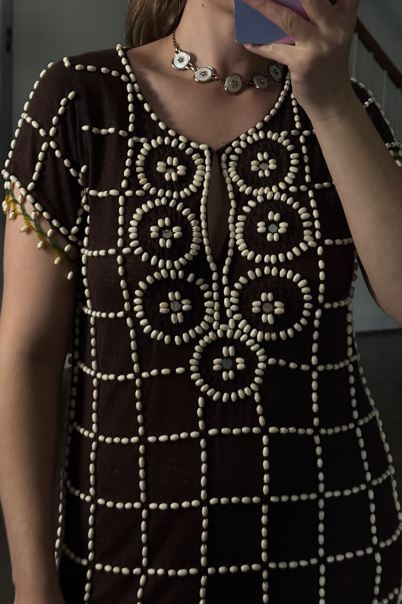 Vintage Linen Beaded Dress