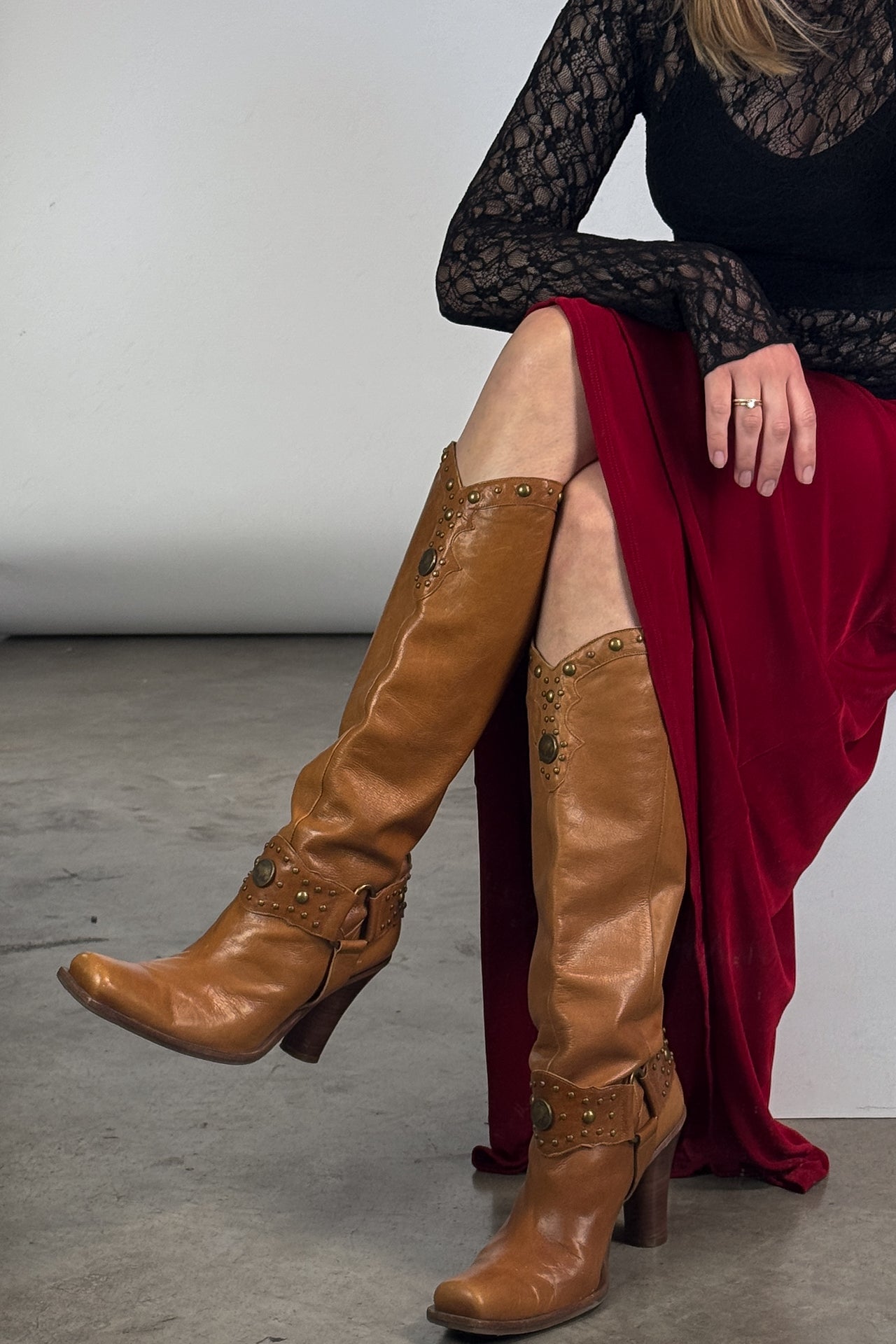 Y2K Bison Cognac Western Boots 100% Italian Leather
