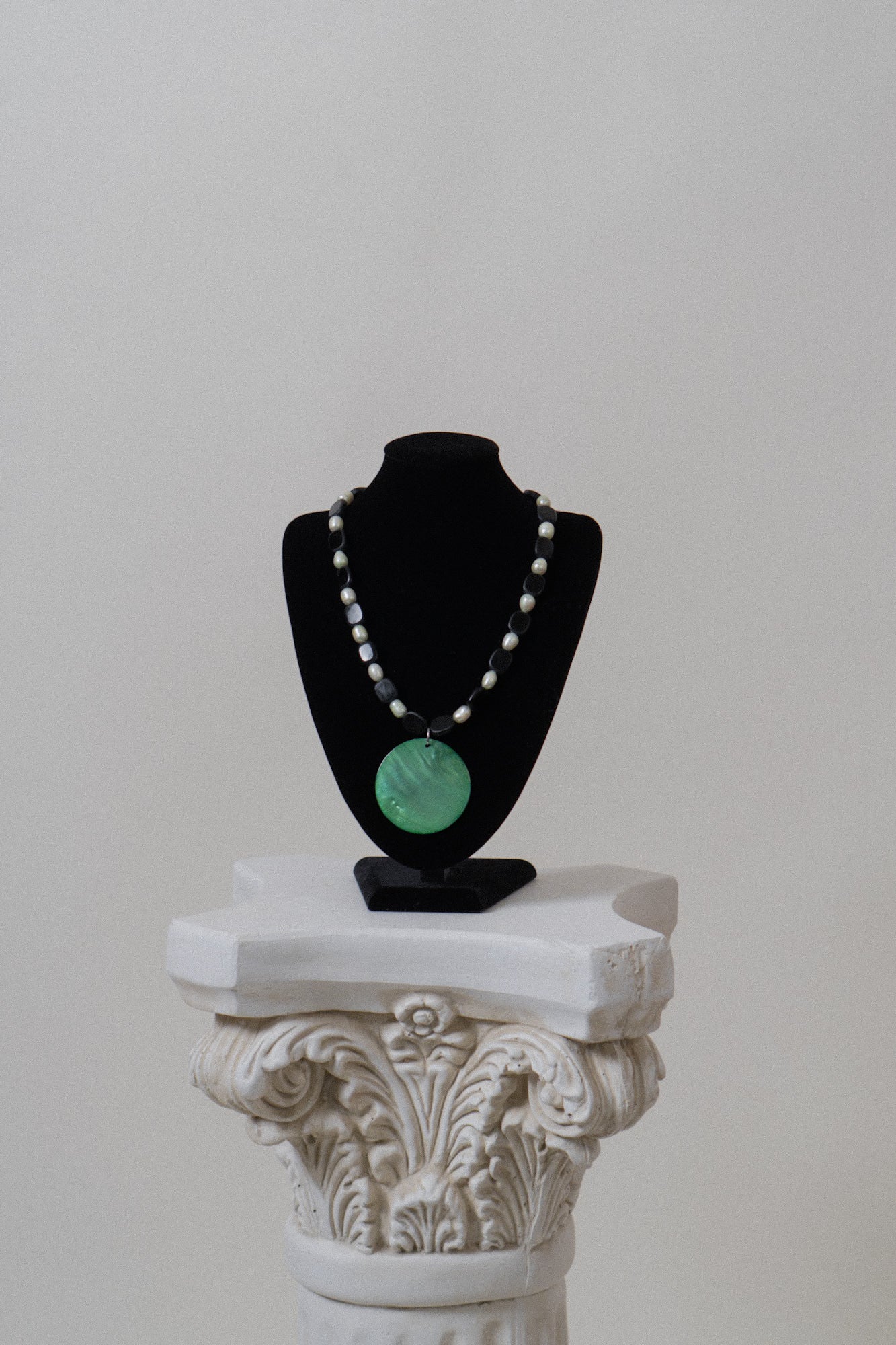 Genuine Pearl & Black Glass Beaded Necklace