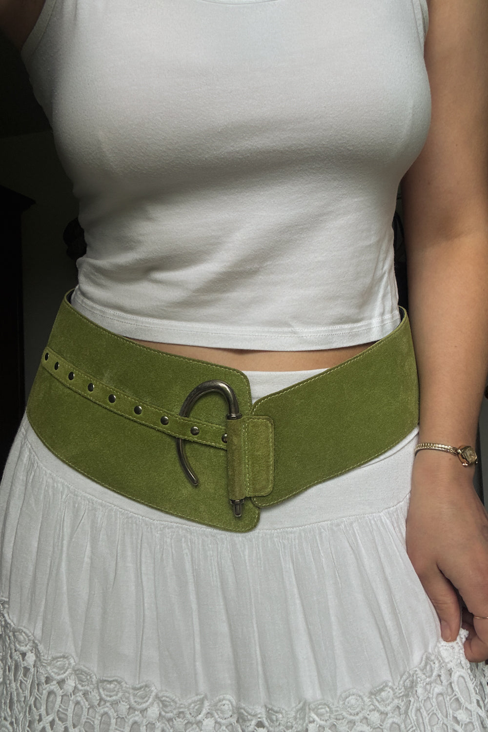 Vintage Italian Green Suede Architectural Belt
