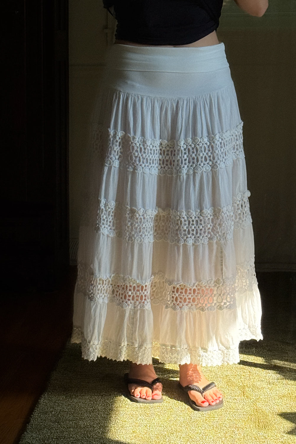 Vintage White Eyelet Lace Midi Skirt