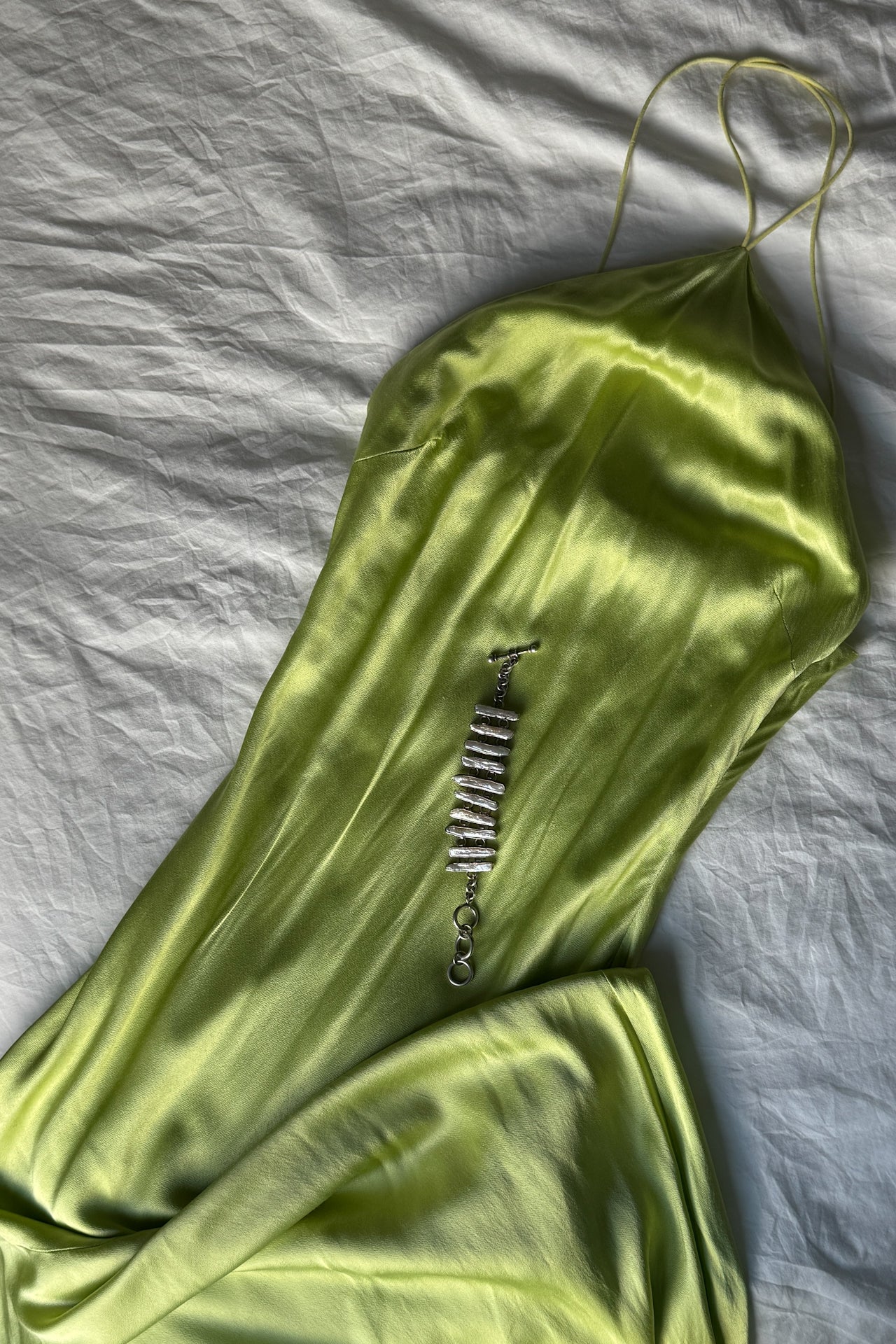 Lime Satin Halter Dress
