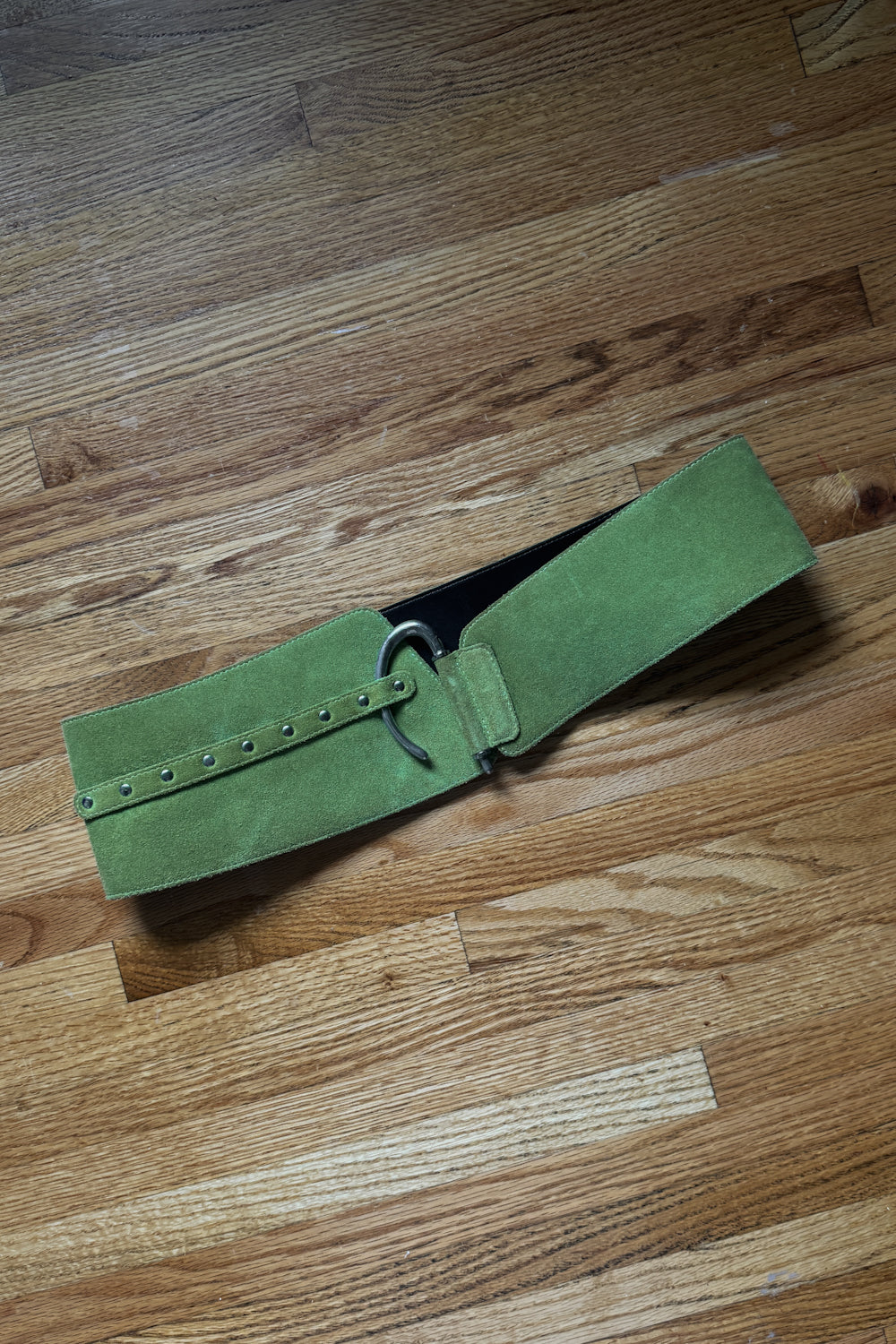 Vintage Italian Green Suede Architectural Belt