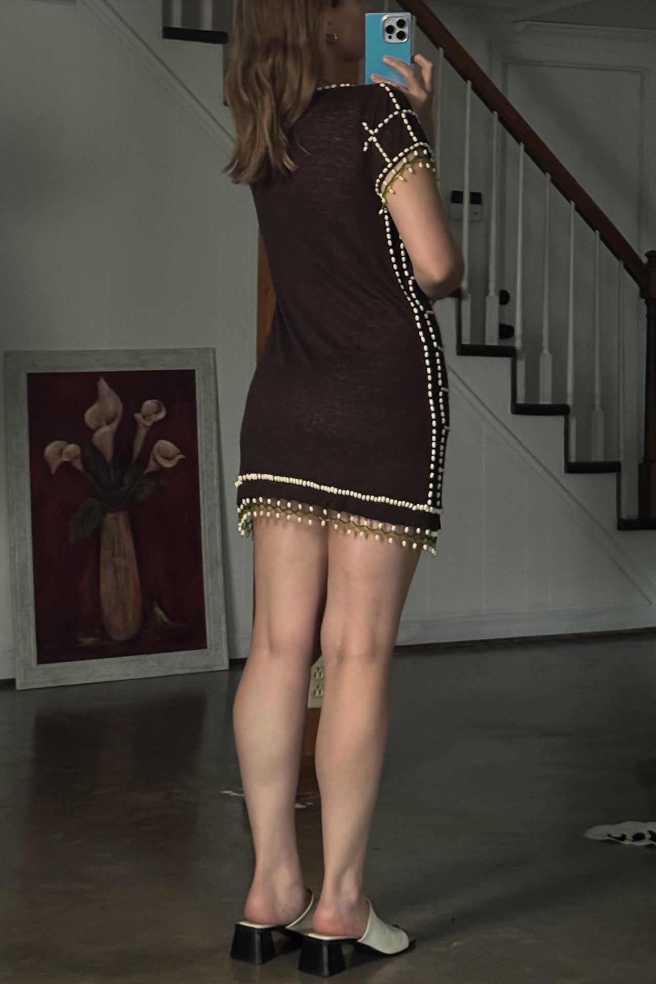 Vintage Linen Beaded Dress