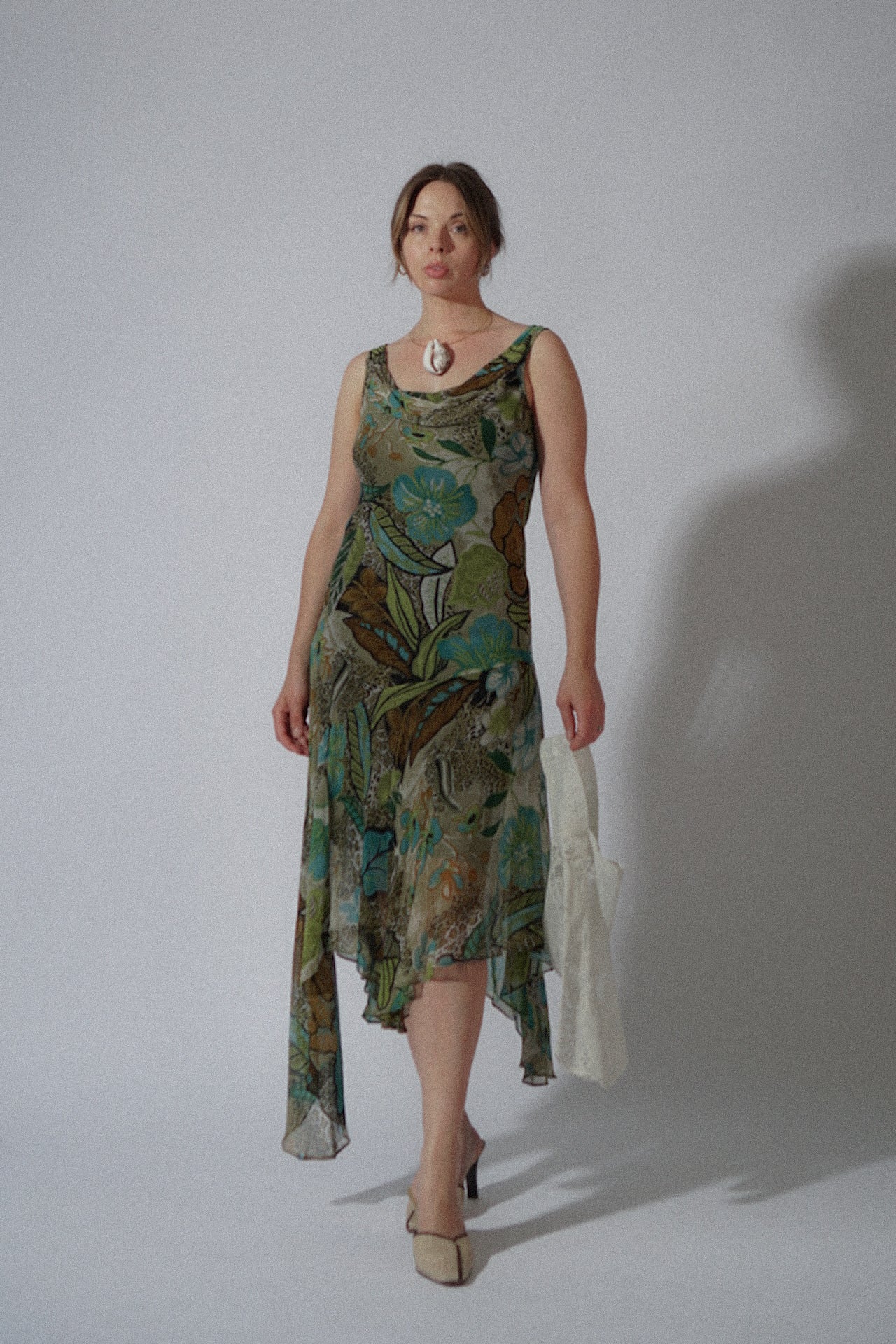 Y2K Floral Chiffon Green Dress