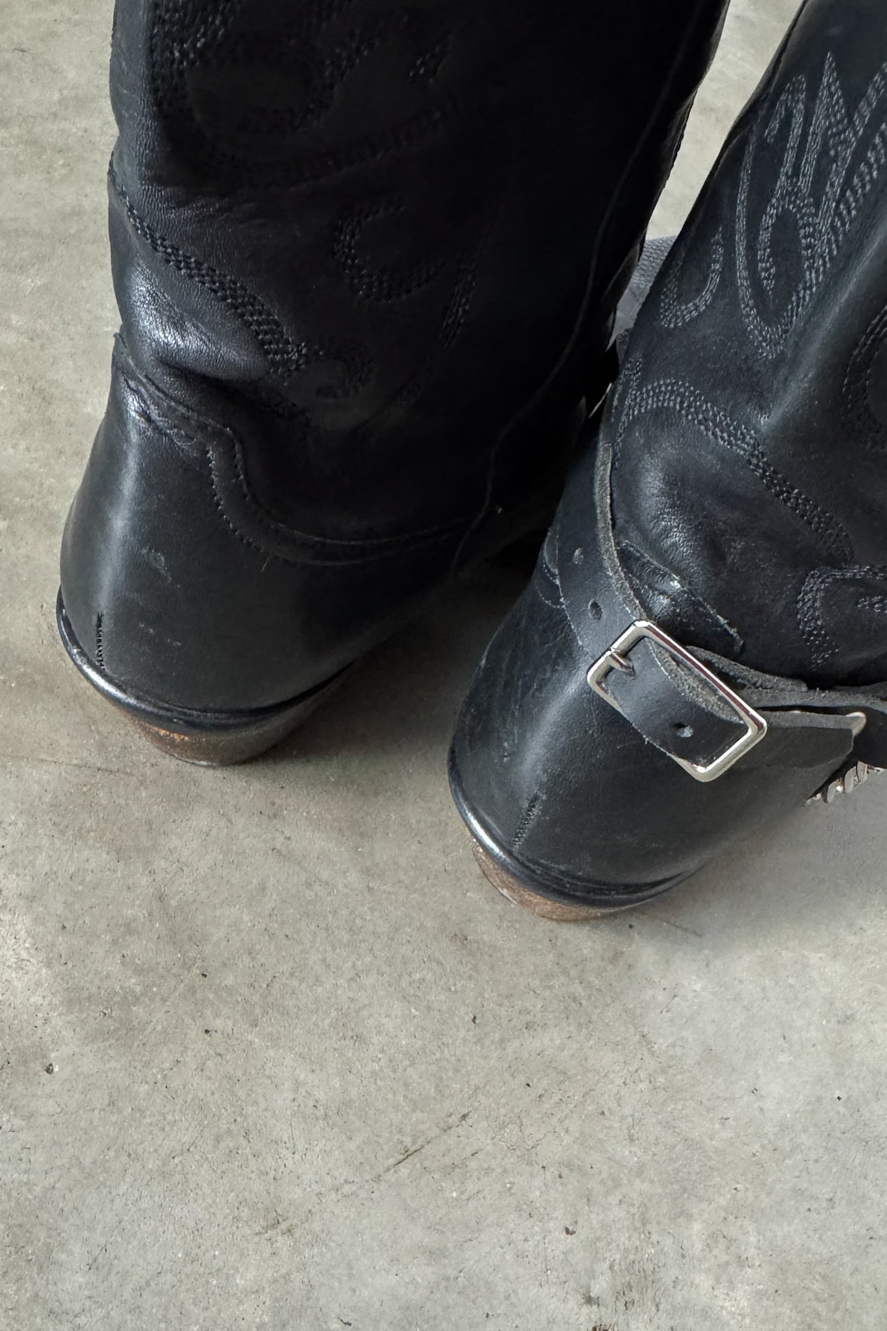 Y2K 100% Leather Black Contrast Boots