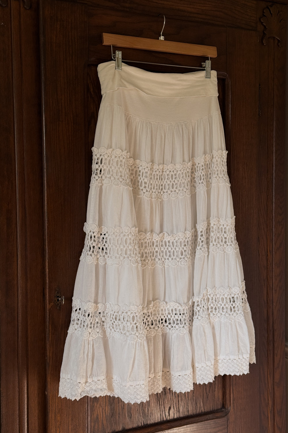 Vintage White Eyelet Lace Midi Skirt