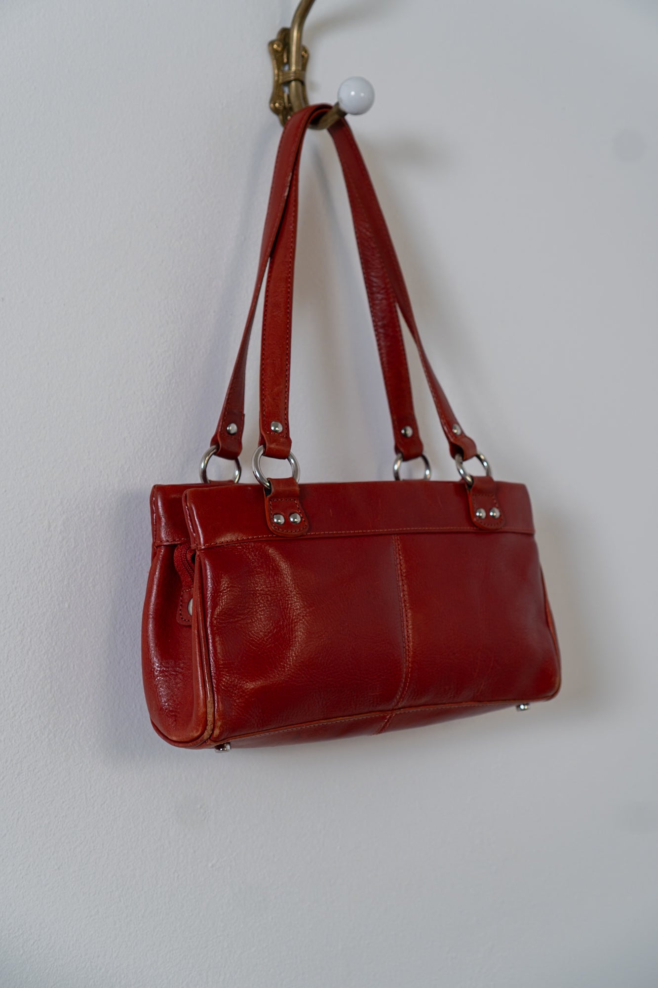 Vintage Fire Red Leather Shoulder Bag