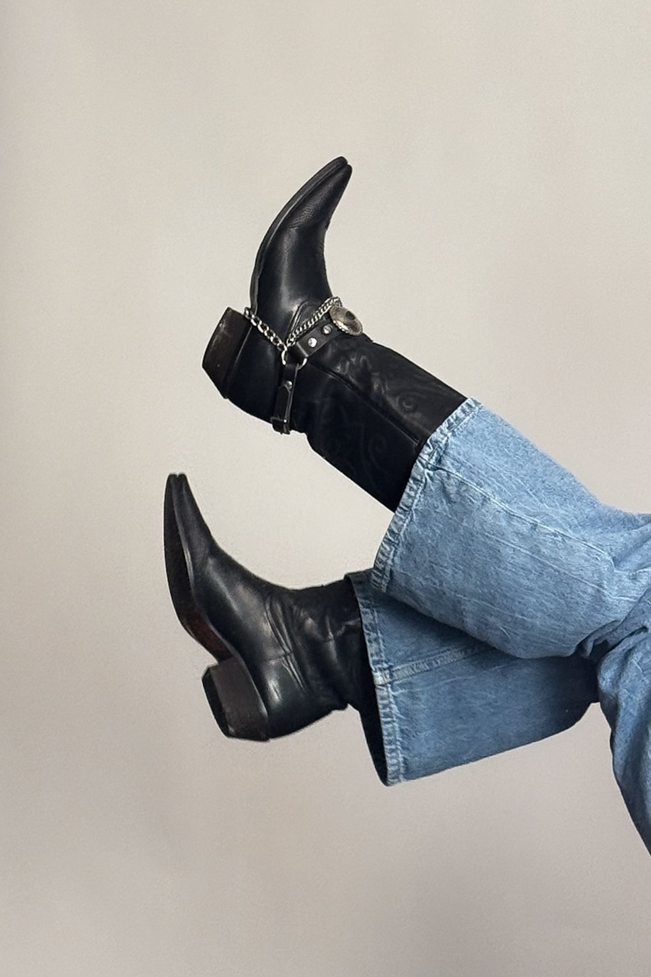 Y2K 100% Leather Black Contrast Boots