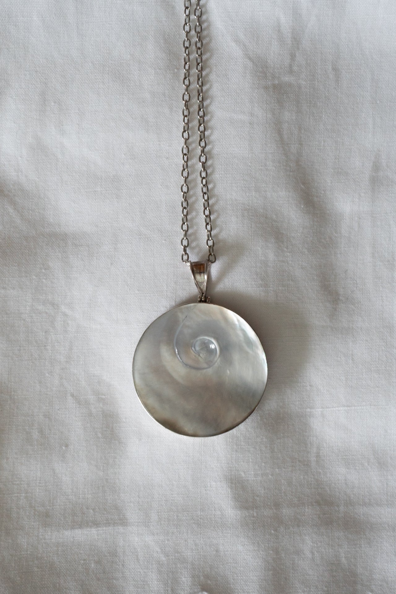 Vintage MOP Spiral Pendant Sterling Silver Necklace