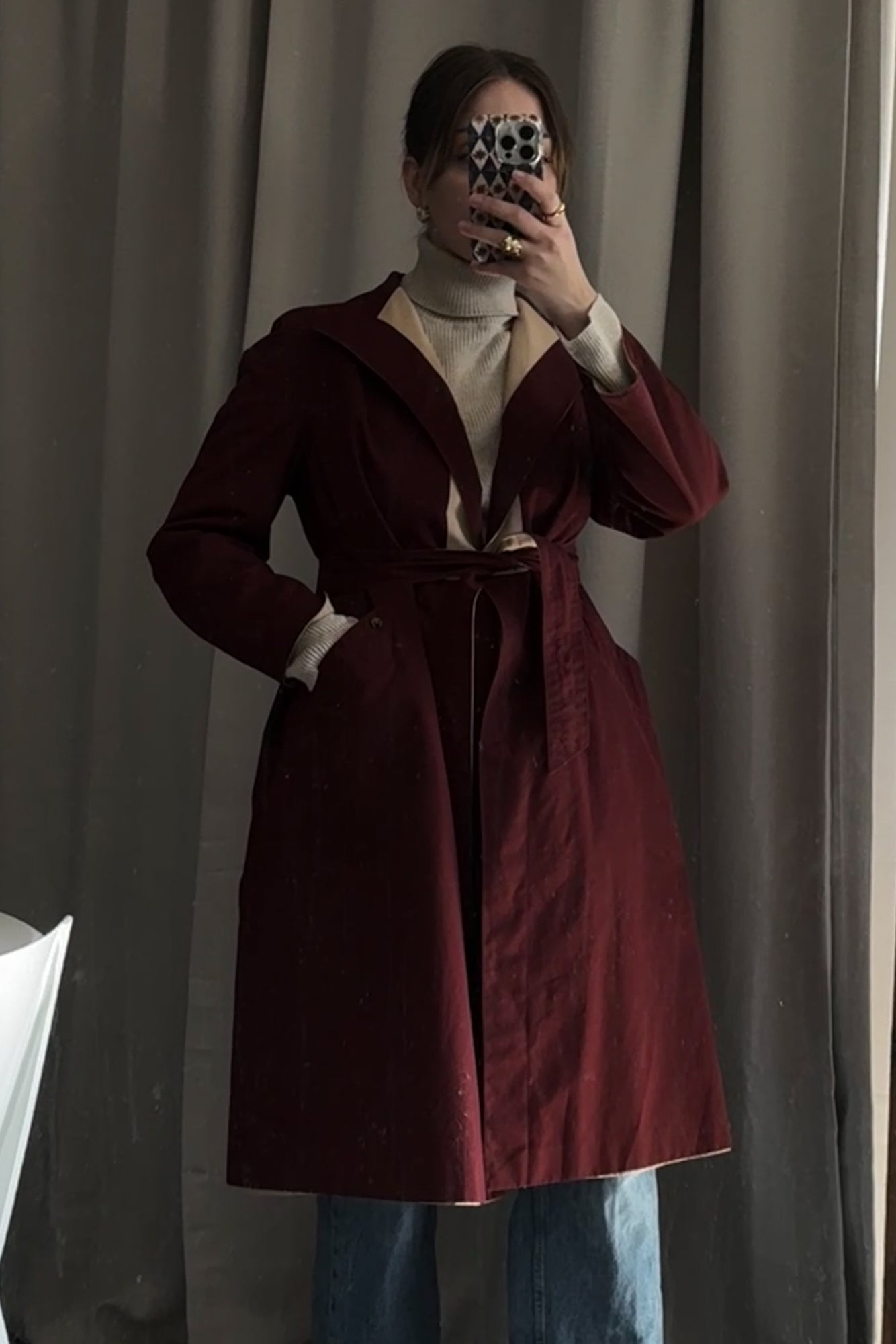 Vintage Tan & Maroon Reversible Trench Coat