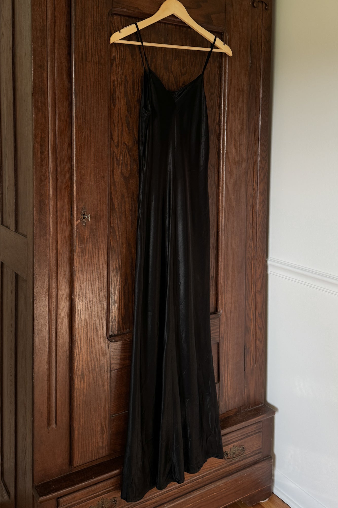 Vintage Black Satin Maxi Slip Dress