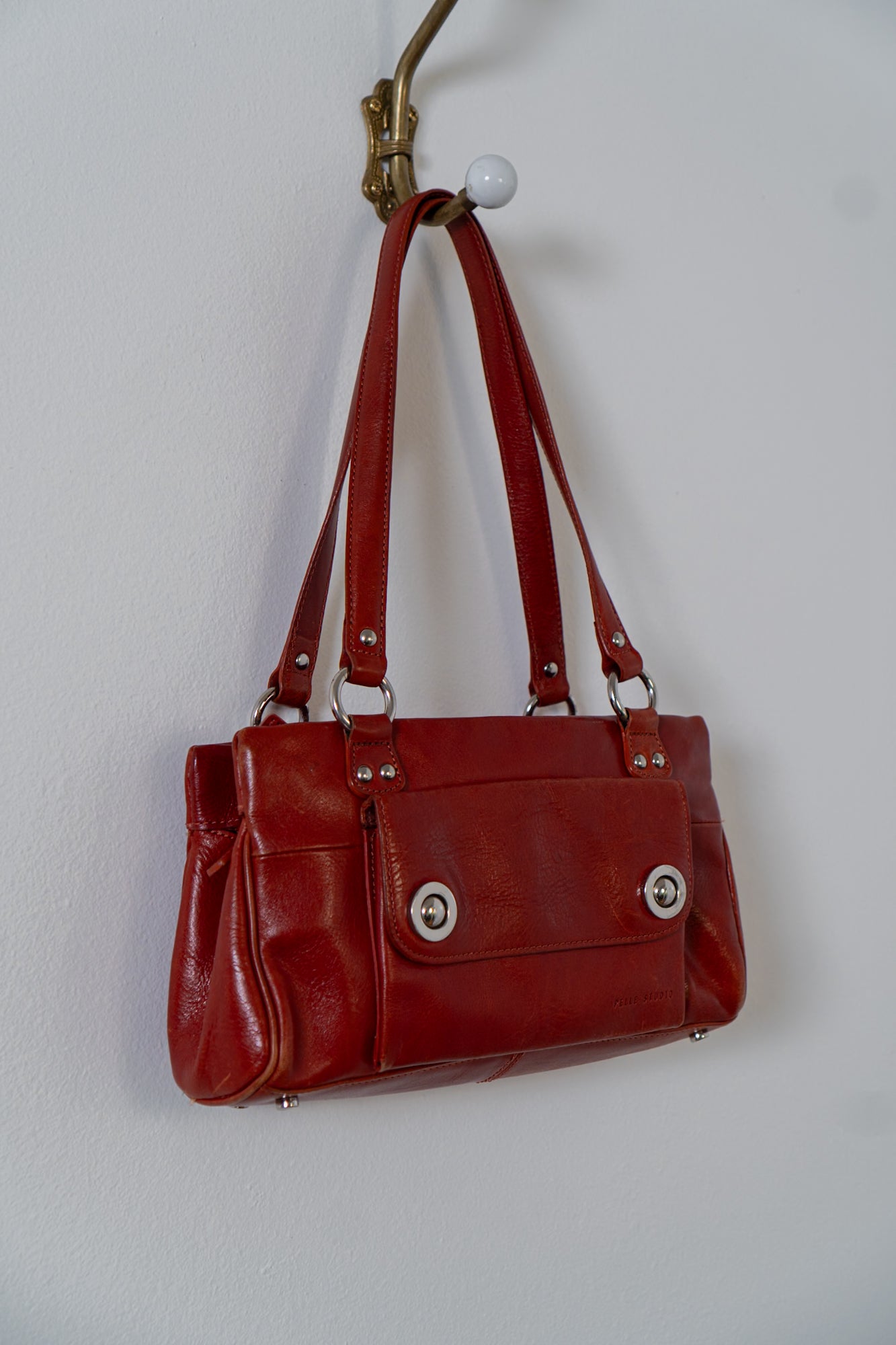 Vintage Fire Red Leather Shoulder Bag