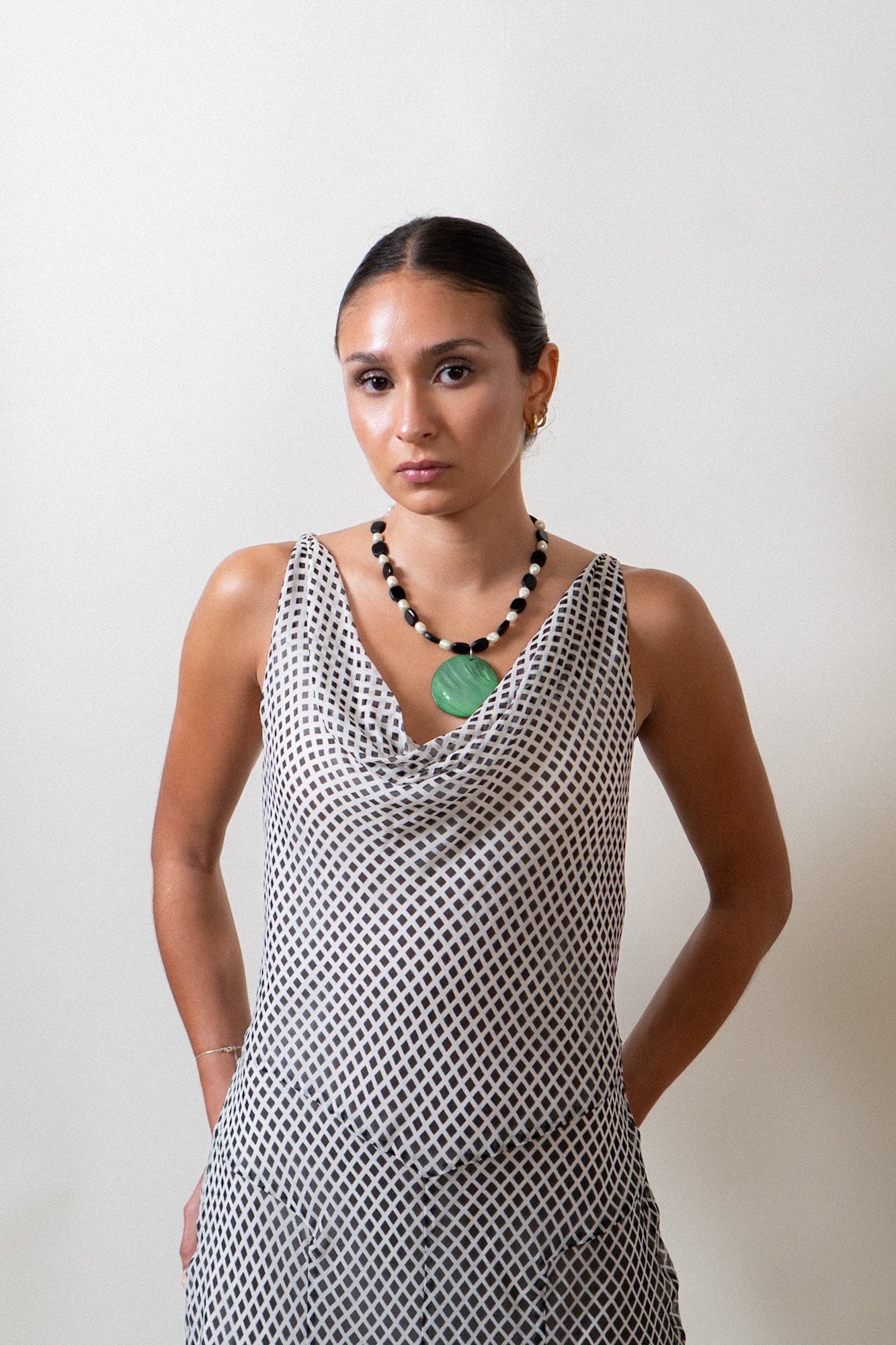 Vintage 100% Silk Diamond Dotted Dress