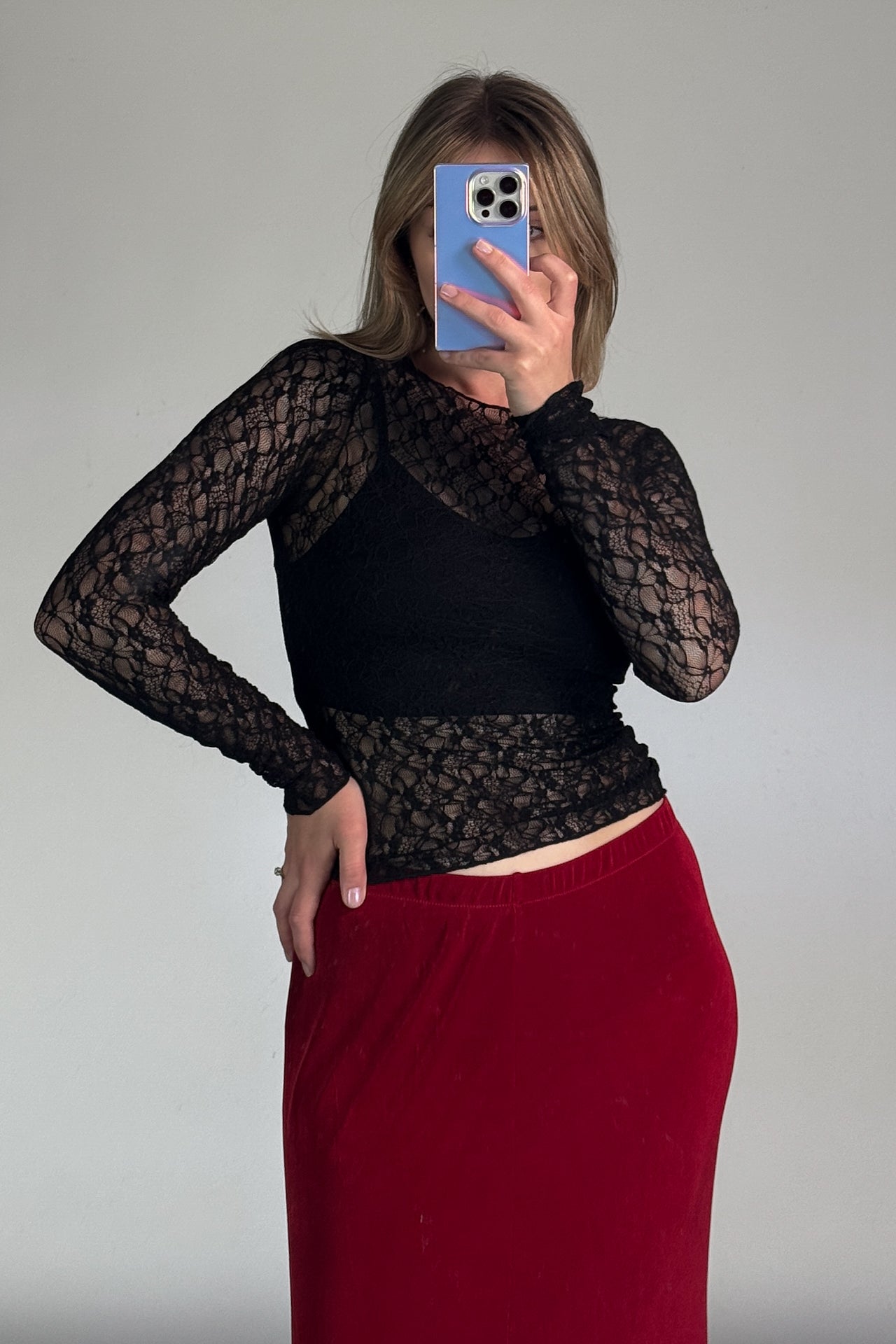 NWT Commense Sheer Black Lace Top