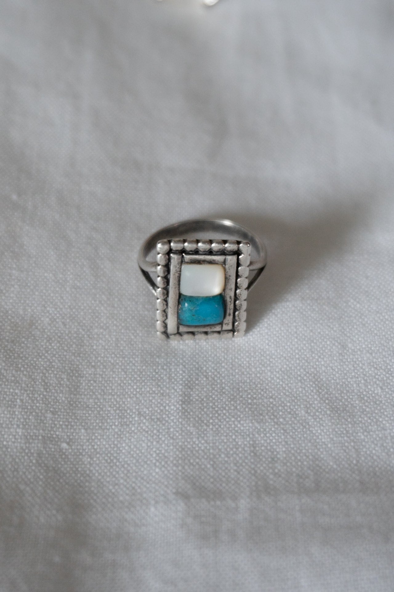 Vintage Mother-Of-Pearl & Turquoise Sterling Silver Ring, Size 5.5