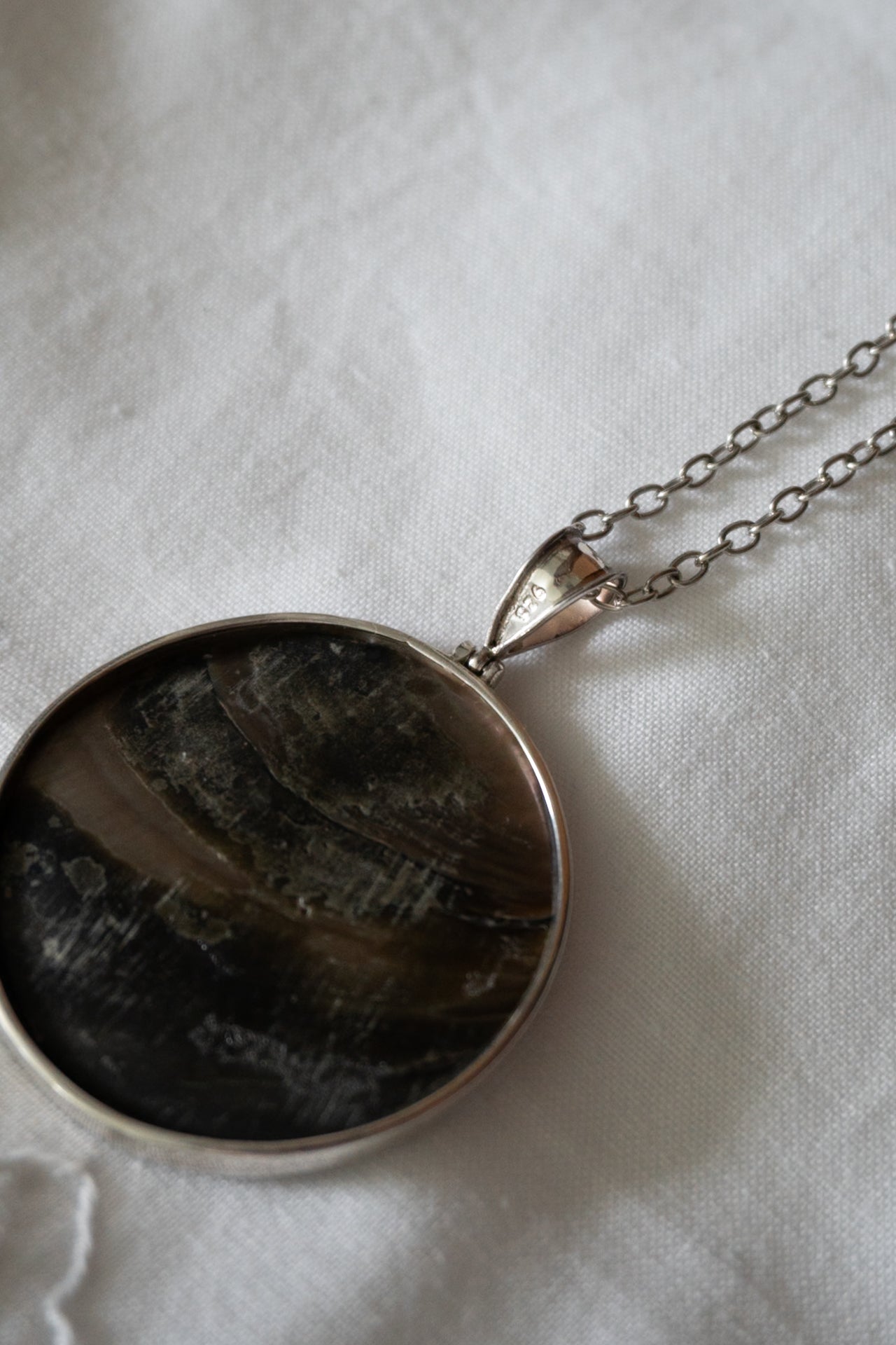 Vintage MOP Spiral Pendant Sterling Silver Necklace